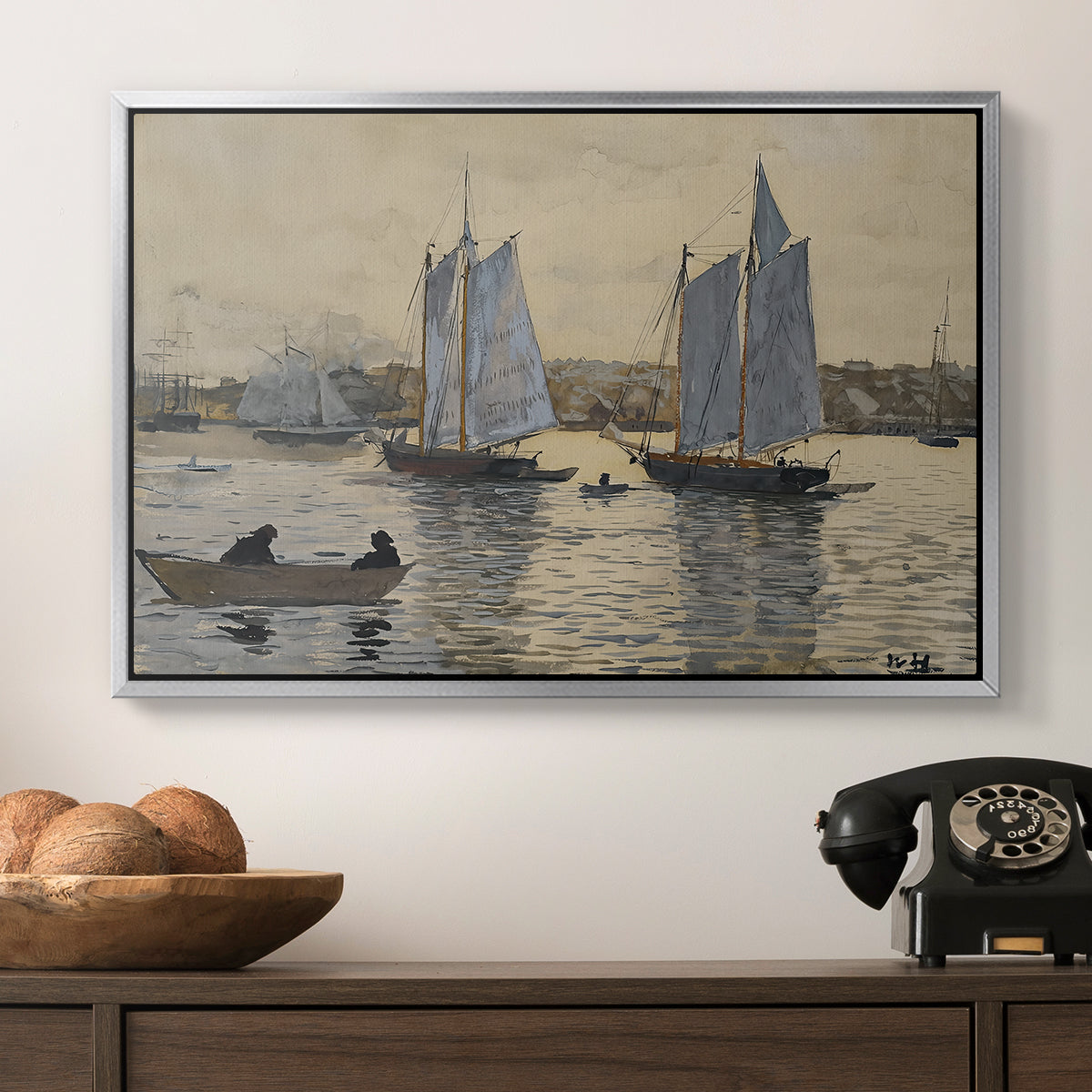 Two Schooners, Gloucester, c. 1880 - Floater Framed Canvas Print