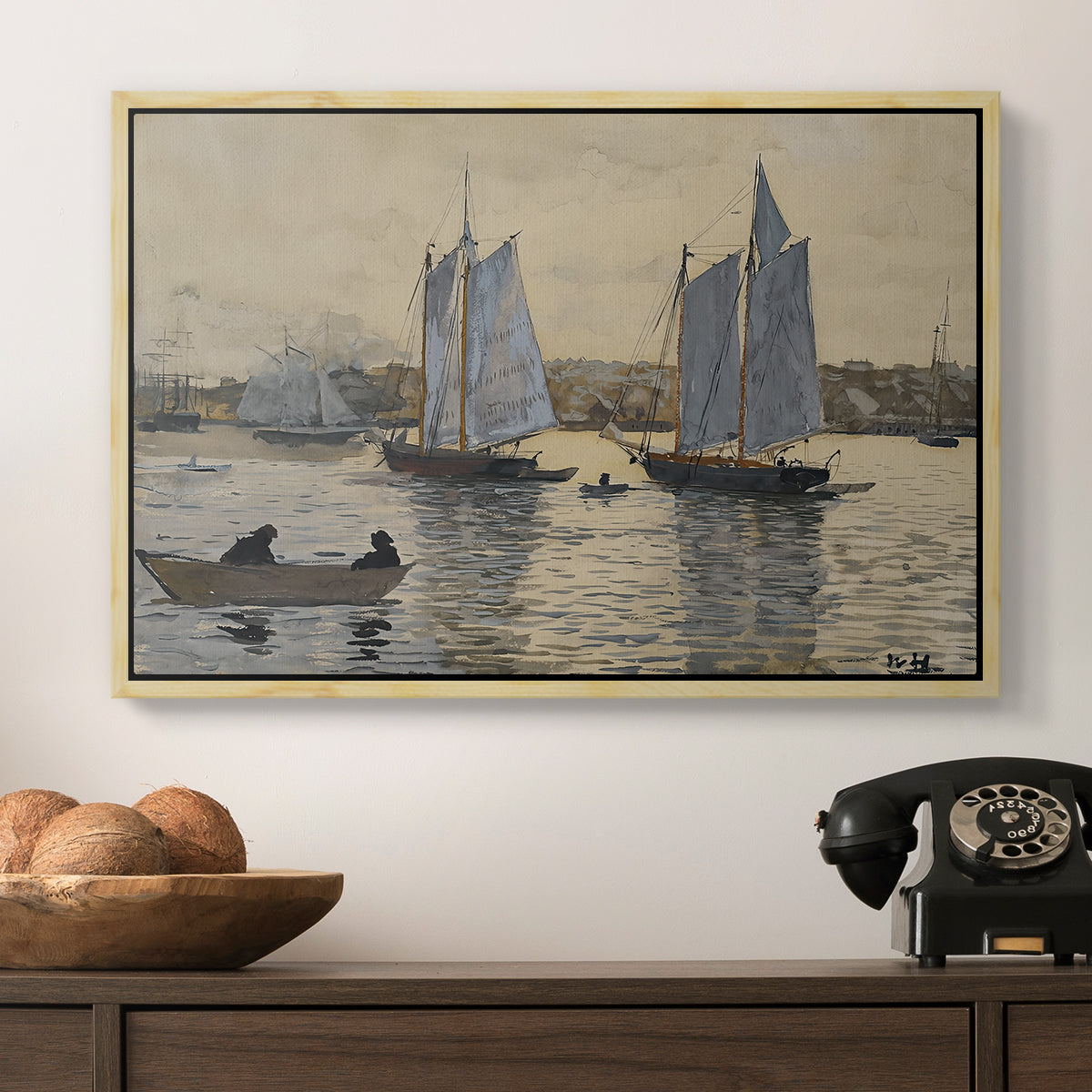 Two Schooners, Gloucester, c. 1880 - Floater Framed Canvas Print