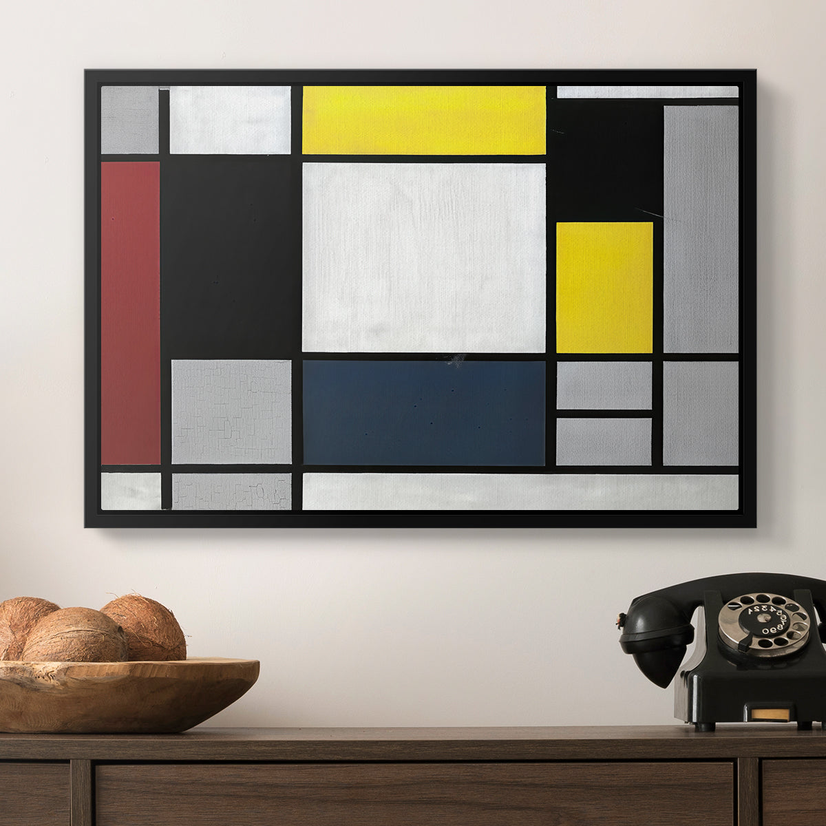 Composition with Yellow, Red, Black, Blue, and Gray, 1920 - Floater Framed Canvas Print