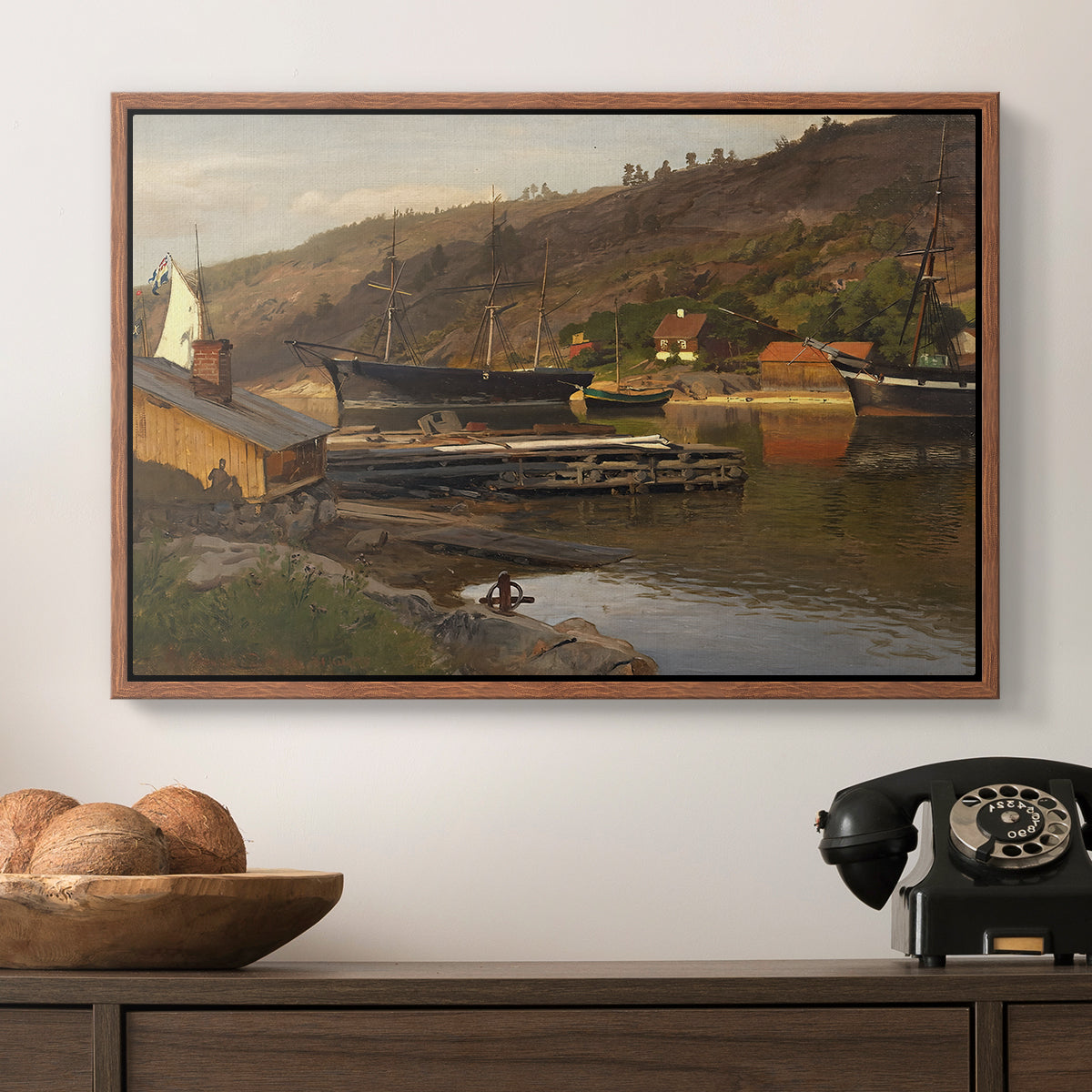 Landingsbrygge Husvik, Drøbak, 1875 - Floater Framed Canvas Print