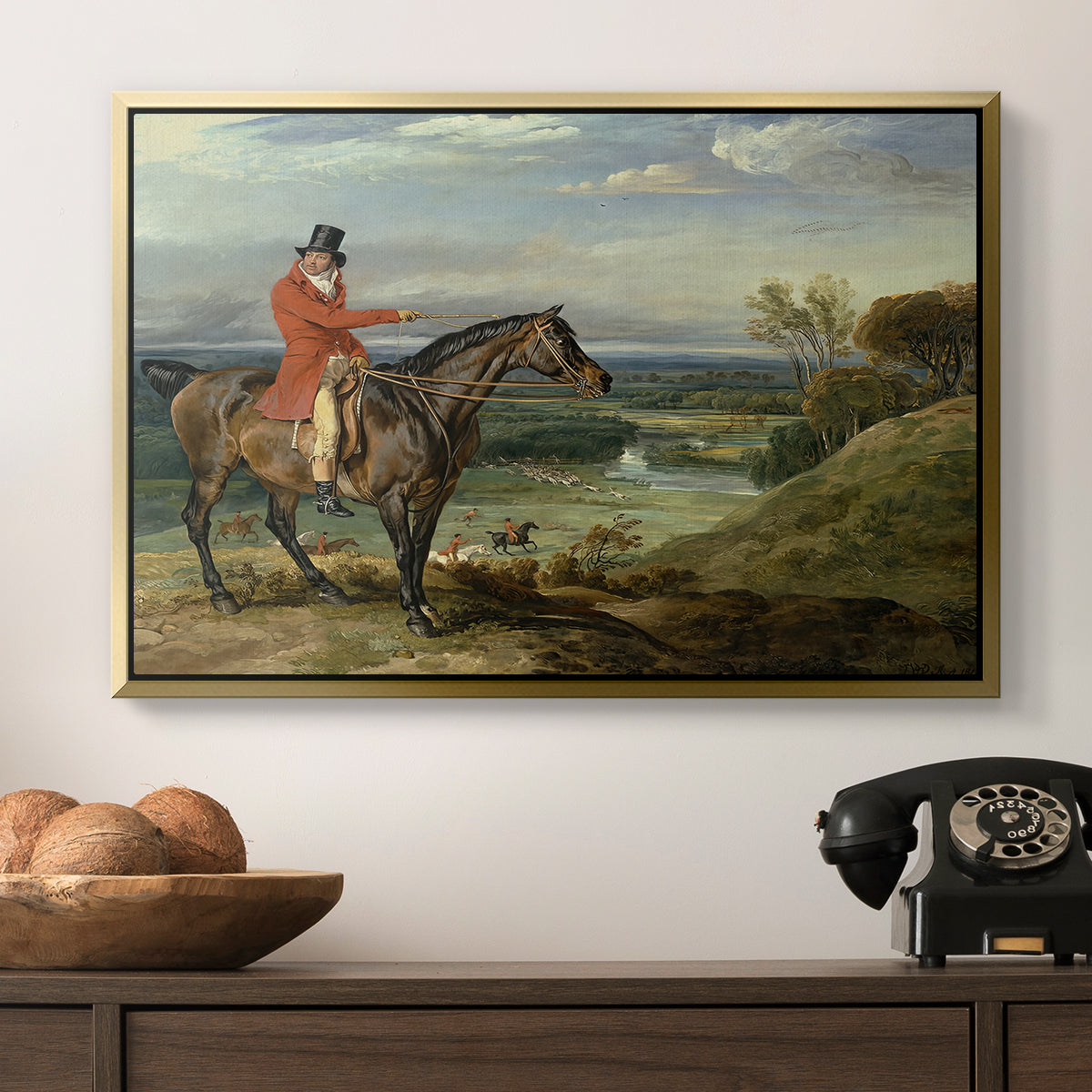 John Levett Hunting at Wychnor, Staffordshire, 1818 - Floater Framed Canvas Print