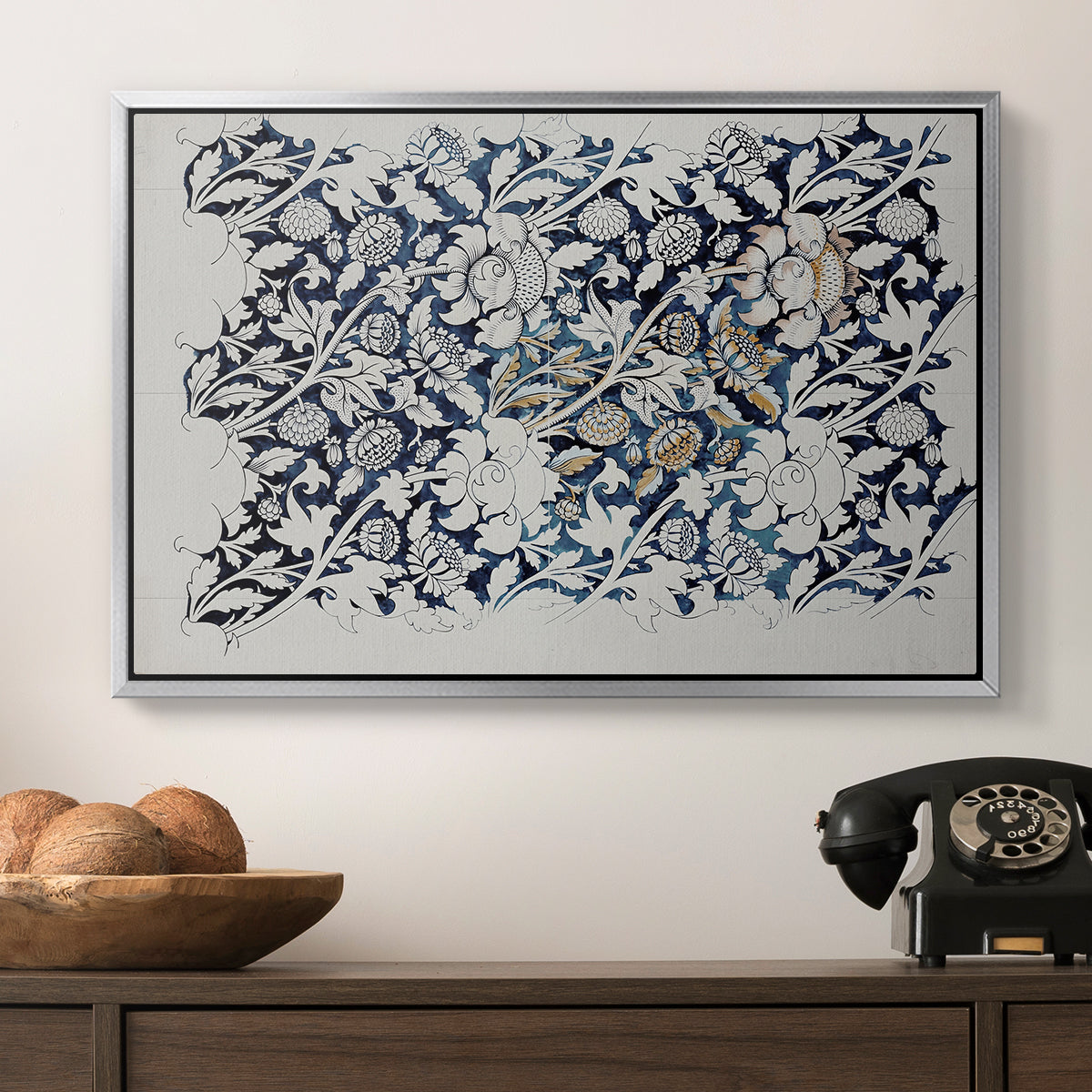 Watercolour for Printed Fabric Design: Wey, c. 1882-1883 - Floater Framed Canvas Print