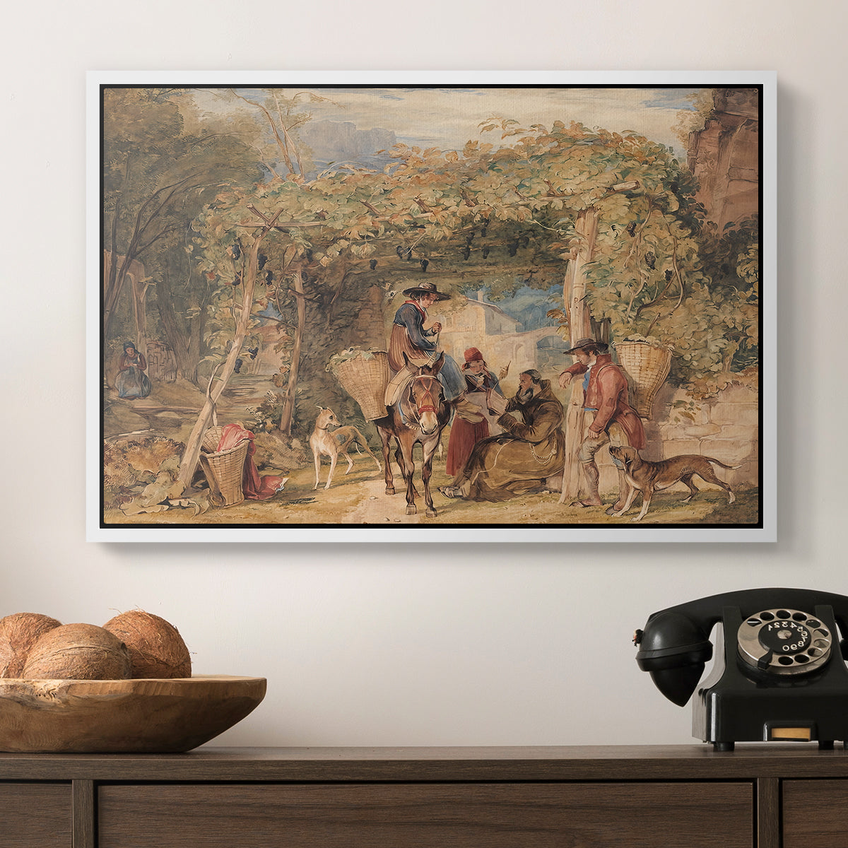 Figures and Animals in a Vineyard, c. 1829 - Floater Framed Canvas Print