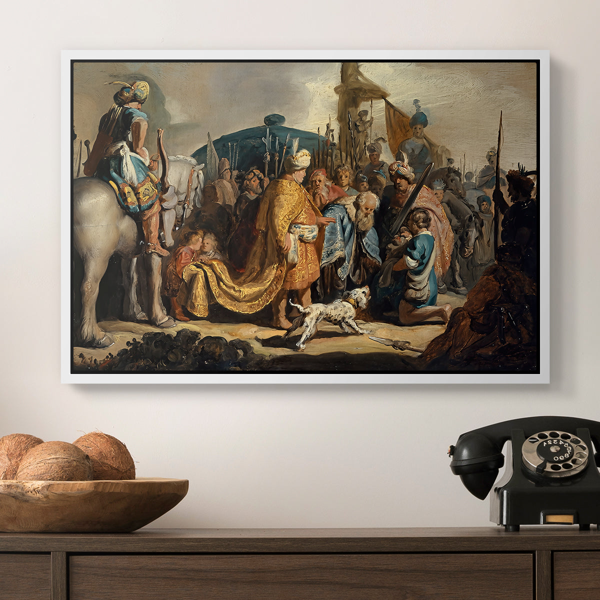 David with Goliath's Head in front of Saul, for Rembrandt, 1627 - Floater Framed Canvas Print