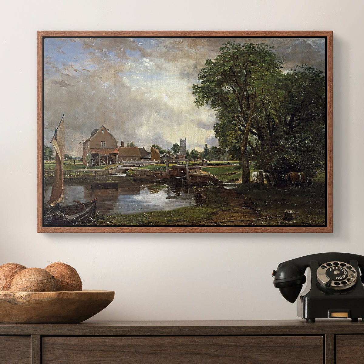 Dedham Lock and Mill, c. 1820 - Floater Framed Canvas Print