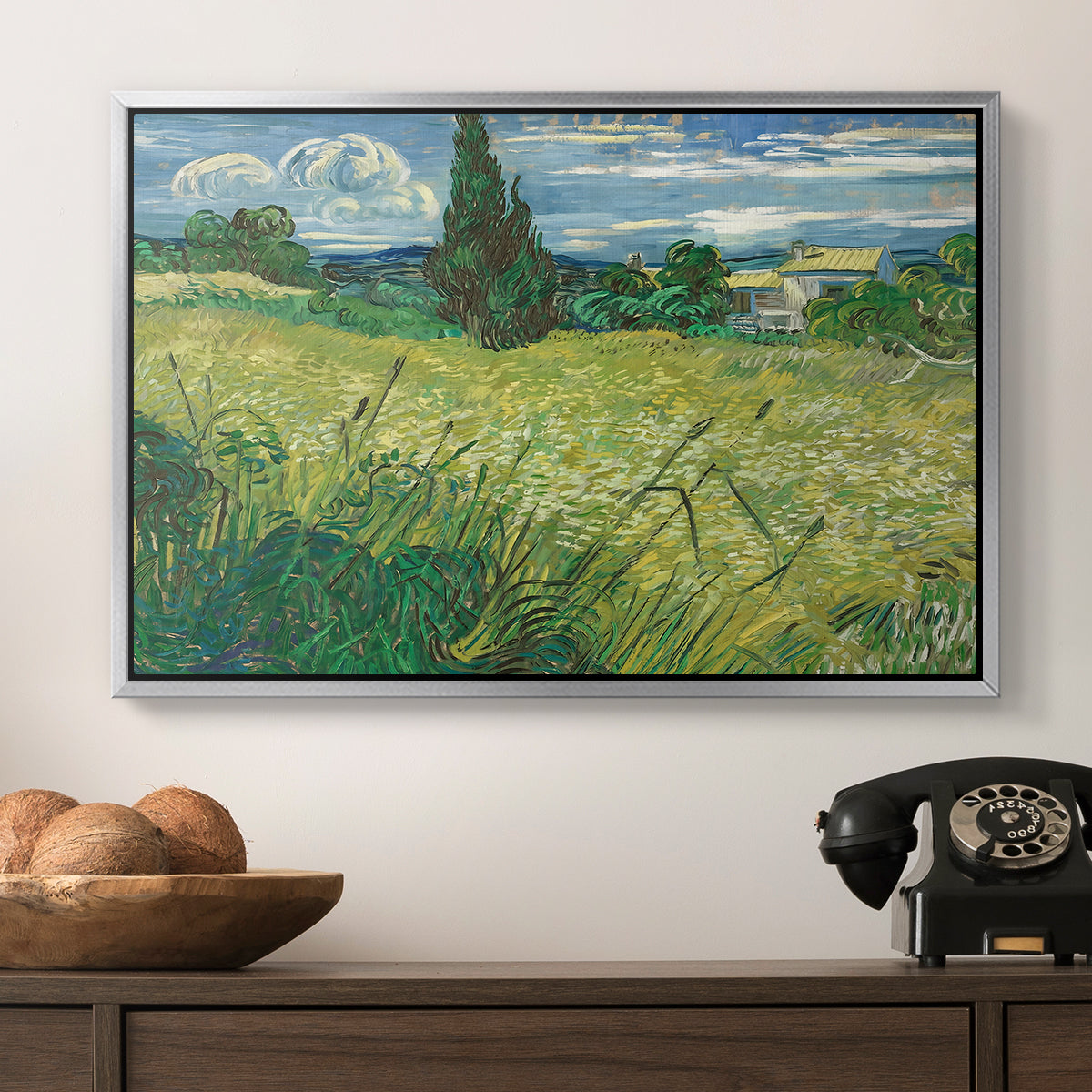 Green Wheat Field with Cypress, 1889 - Floater Framed Canvas Print