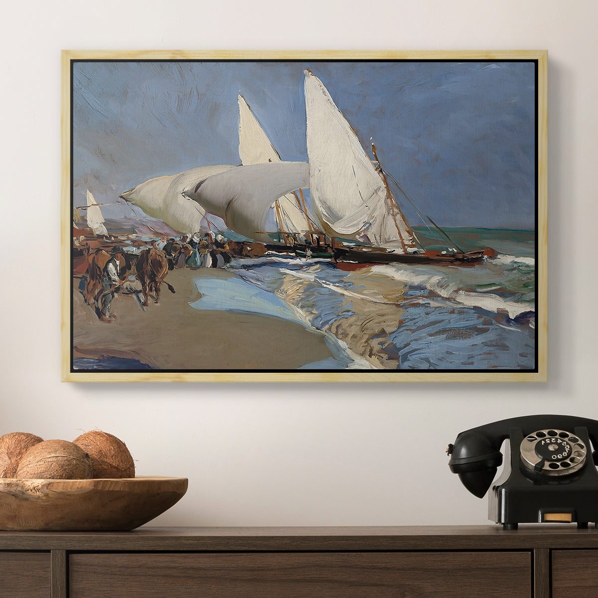 The Beach at Valencia, 1908 - Floater Framed Canvas Print