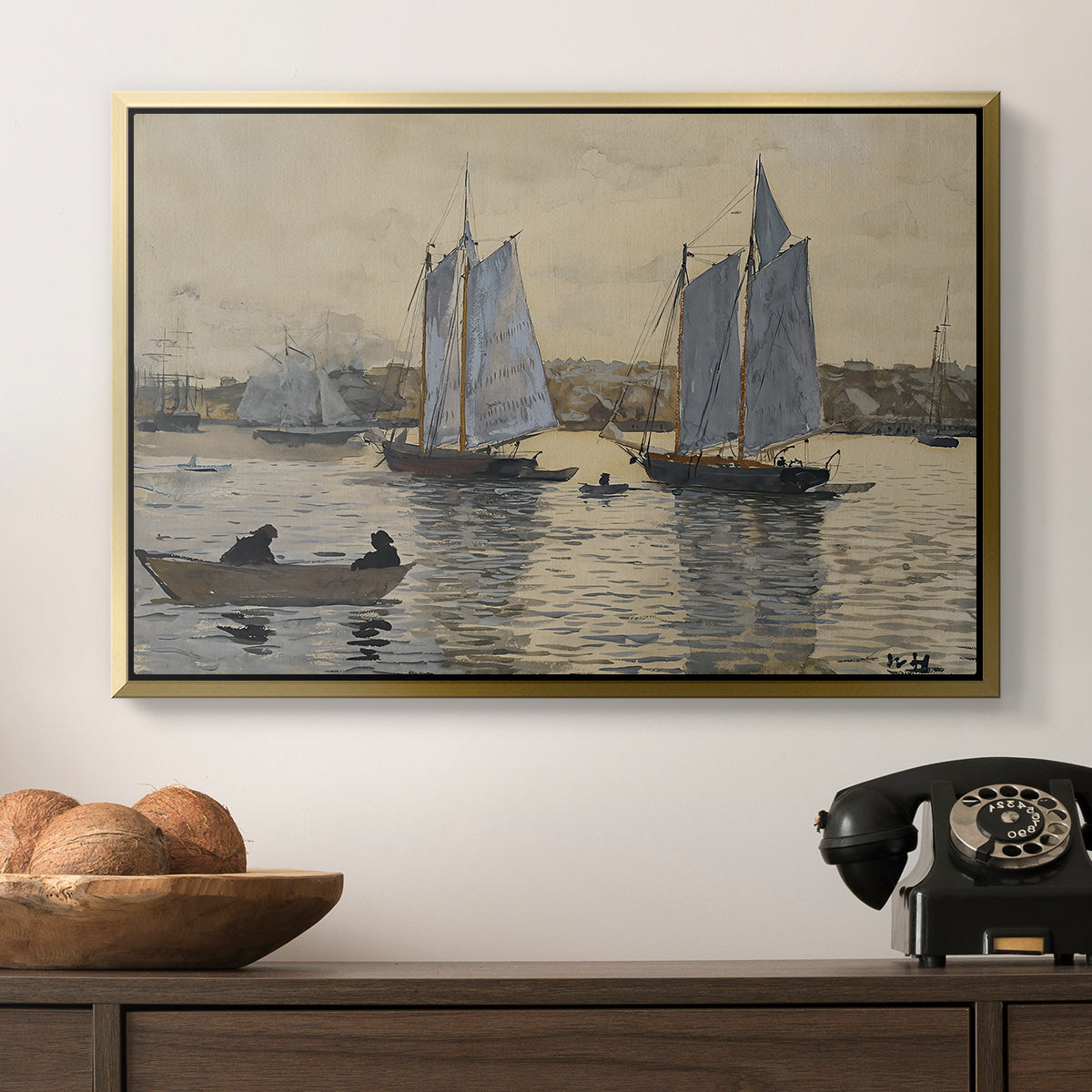 Two Schooners, Gloucester, c. 1880 - Floater Framed Canvas Print