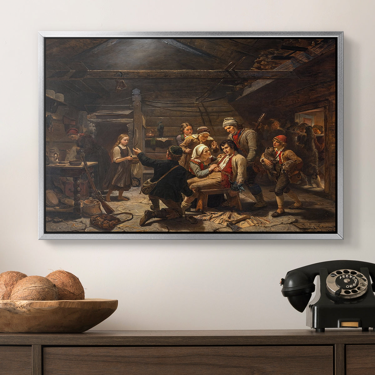 The Return of the Bear Hunter, 1856 - Floater Framed Canvas Print