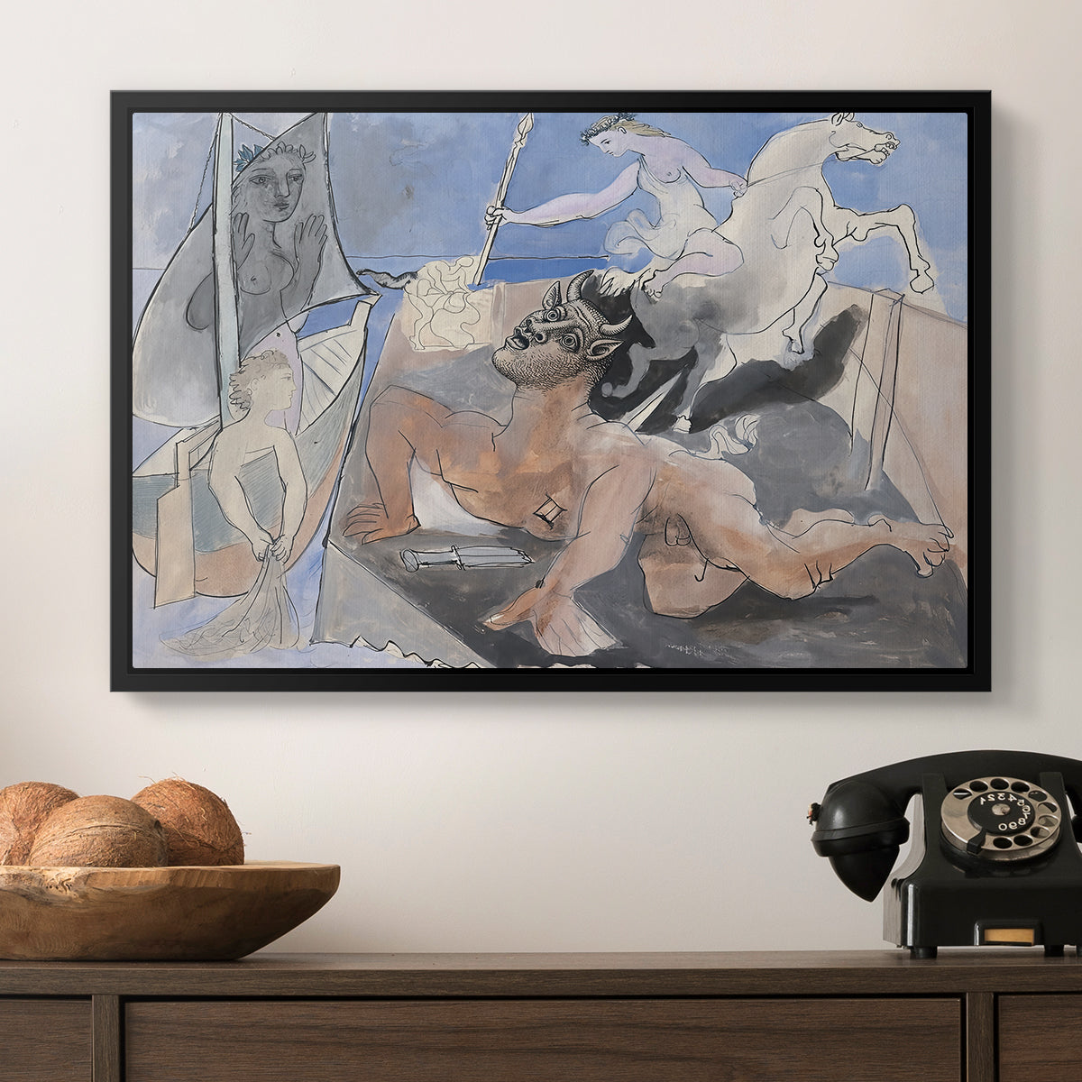 Composition with Minotaur, 1936 - Floater Framed Canvas Print