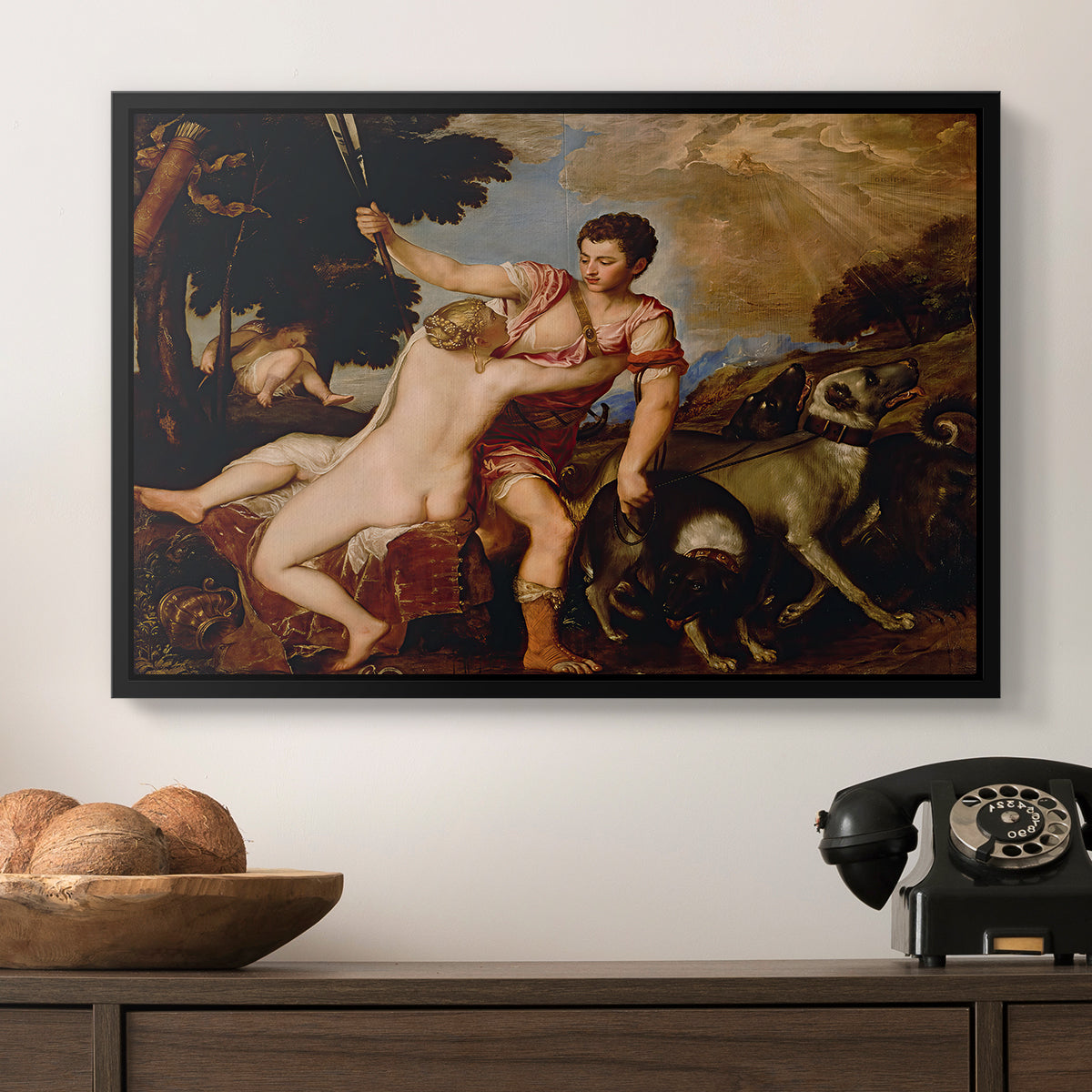 Venus and Adonis, 1554 - Floater Framed Canvas Print