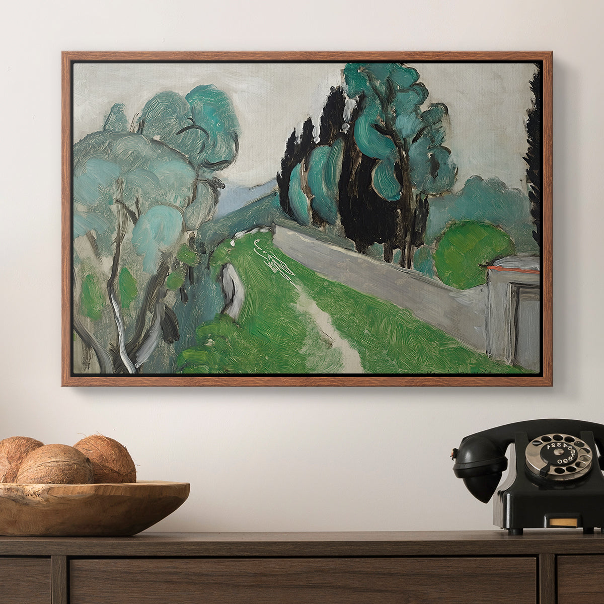 Landscape with Cypresses and Olive Trees near Nice, c. 1918 - Floater Framed Canvas Print