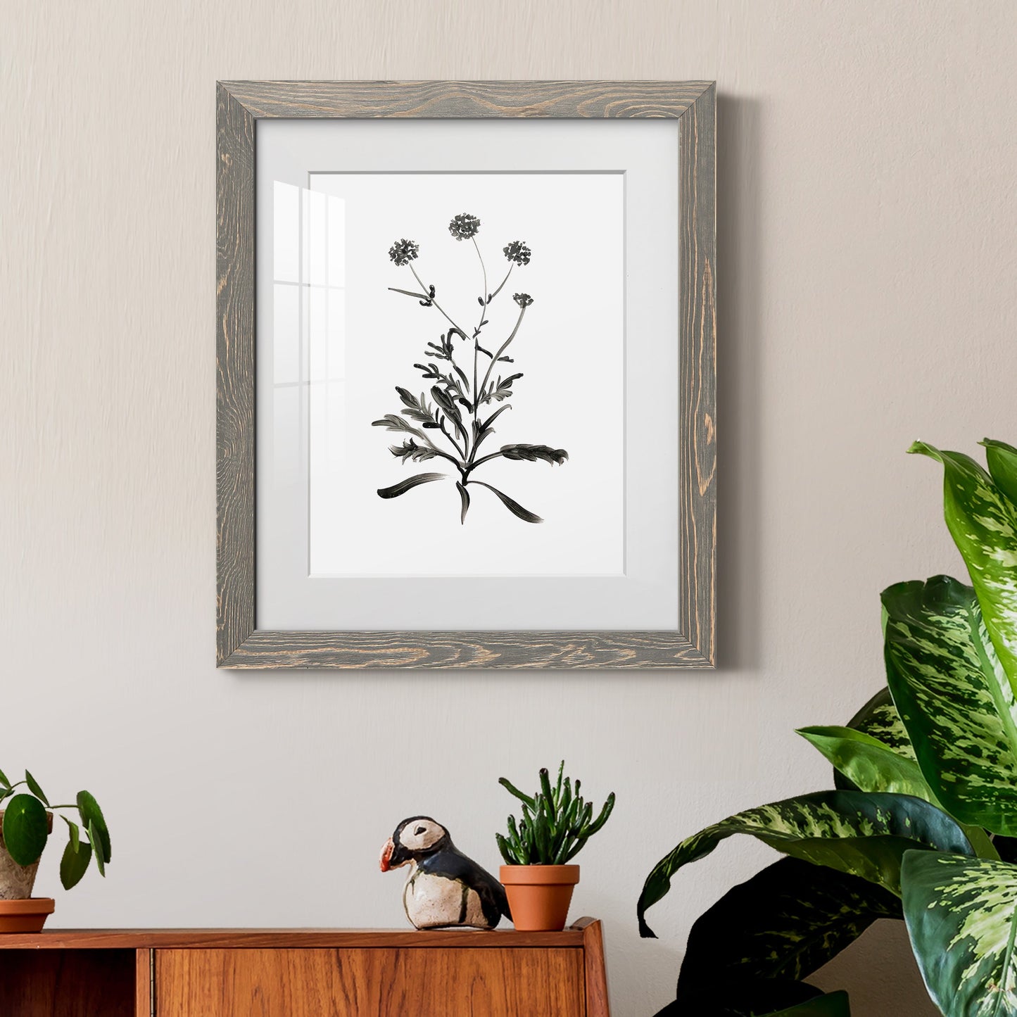 Inky Botanical I - Premium Framed Print - Distressed Barnwood Frame - Ready to Hang