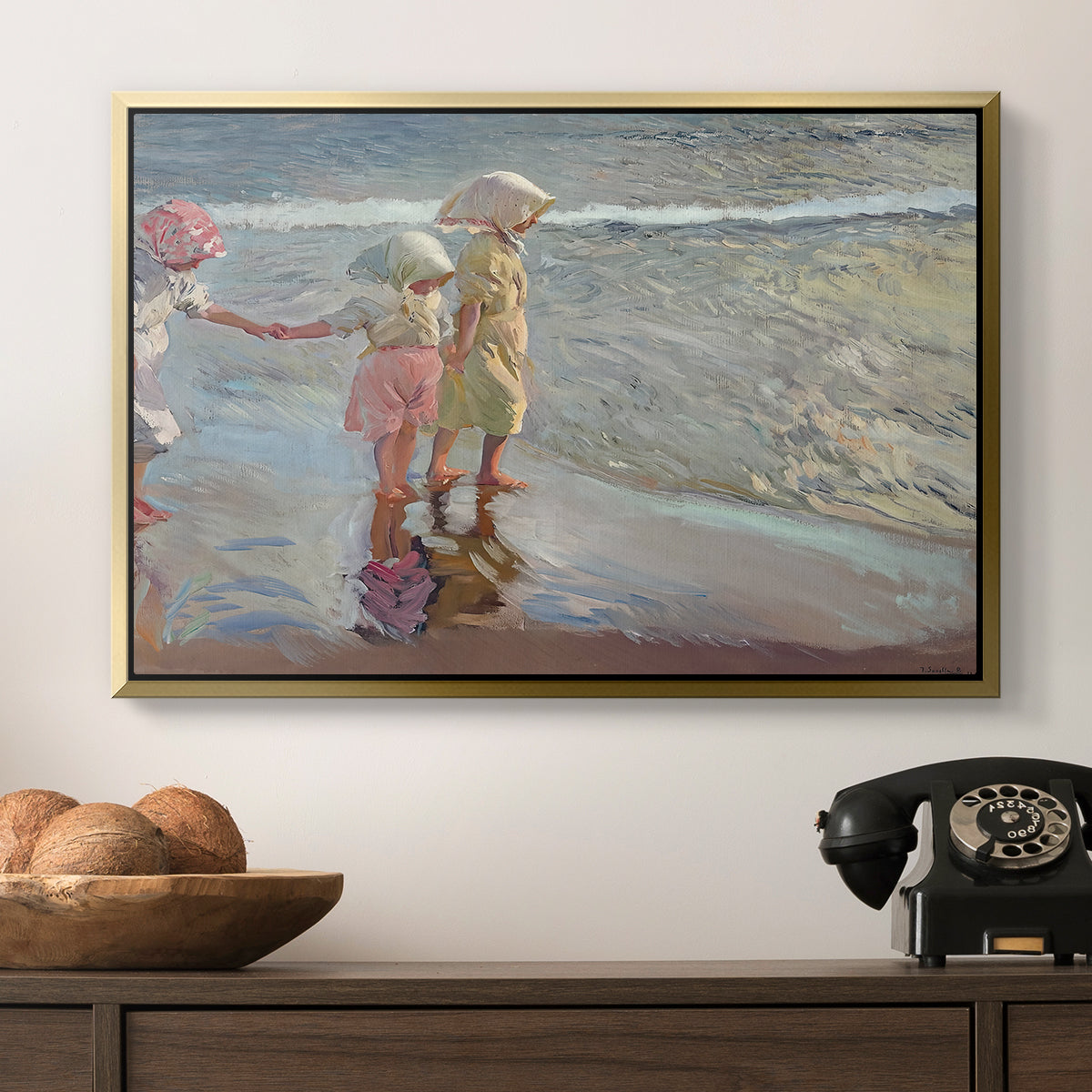 The Three Sisters on the Beach, 1908 - Floater Framed Canvas Print