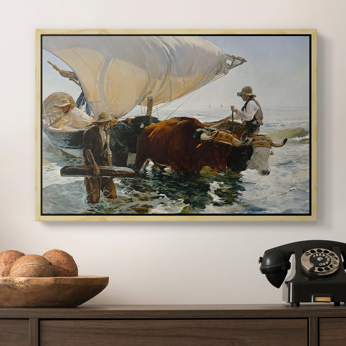 The Return from Fishing: Hauling the Boat, 1894 - Floater Framed Canvas Print