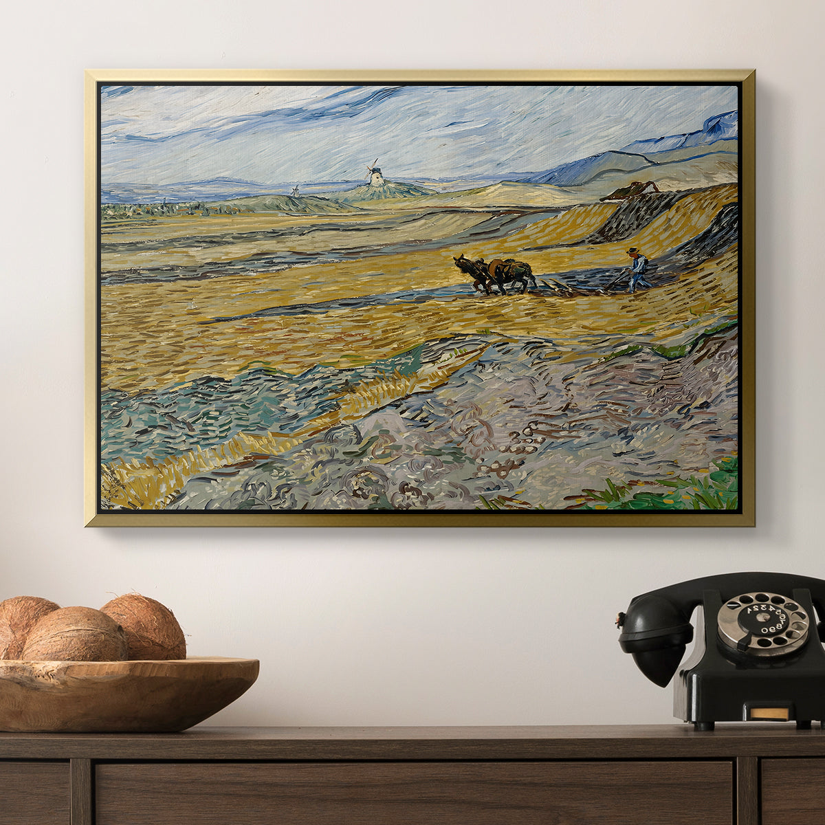 Enclosed Field with Ploughman, 1889 - Floater Framed Canvas Print