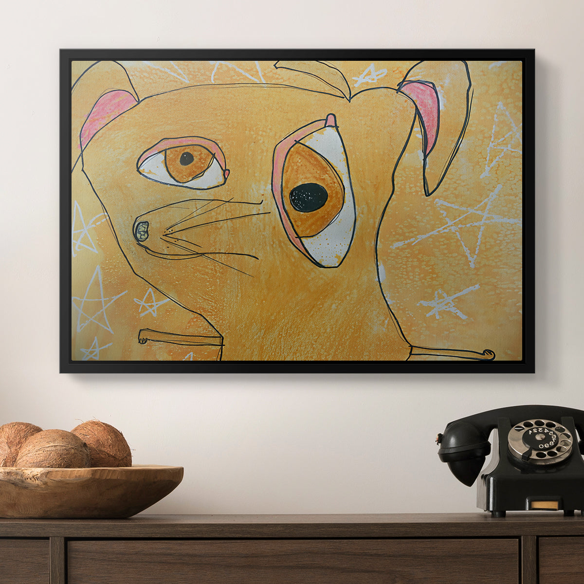 Cubist Dog with Stars (Student Art) - Floater Framed Canvas Print