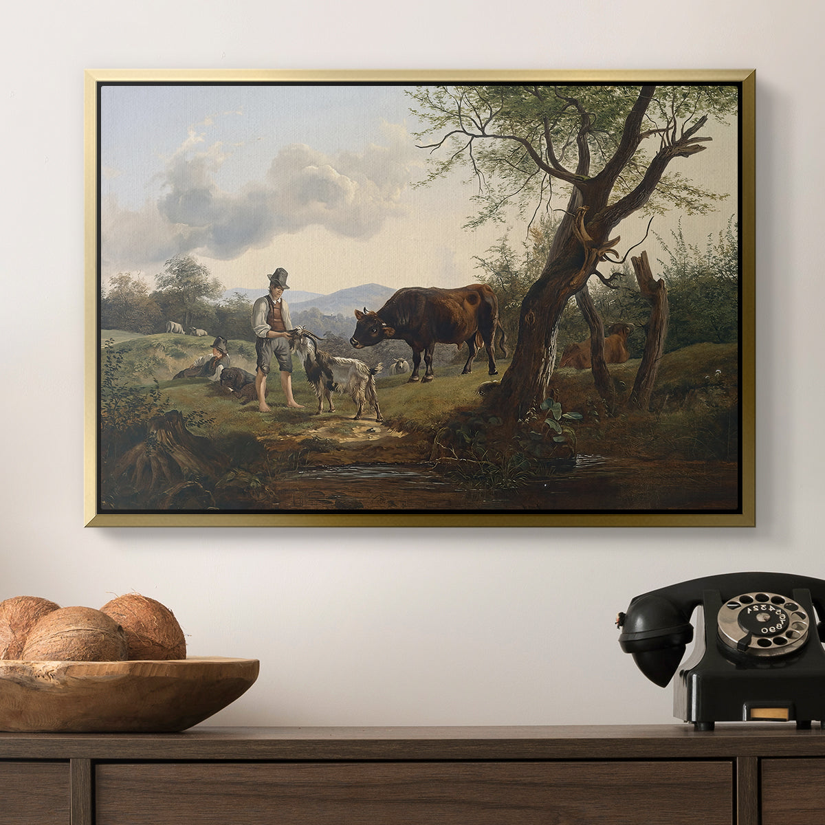 Shepherd with Billy Goat, c. 1830 - Floater Framed Canvas Print