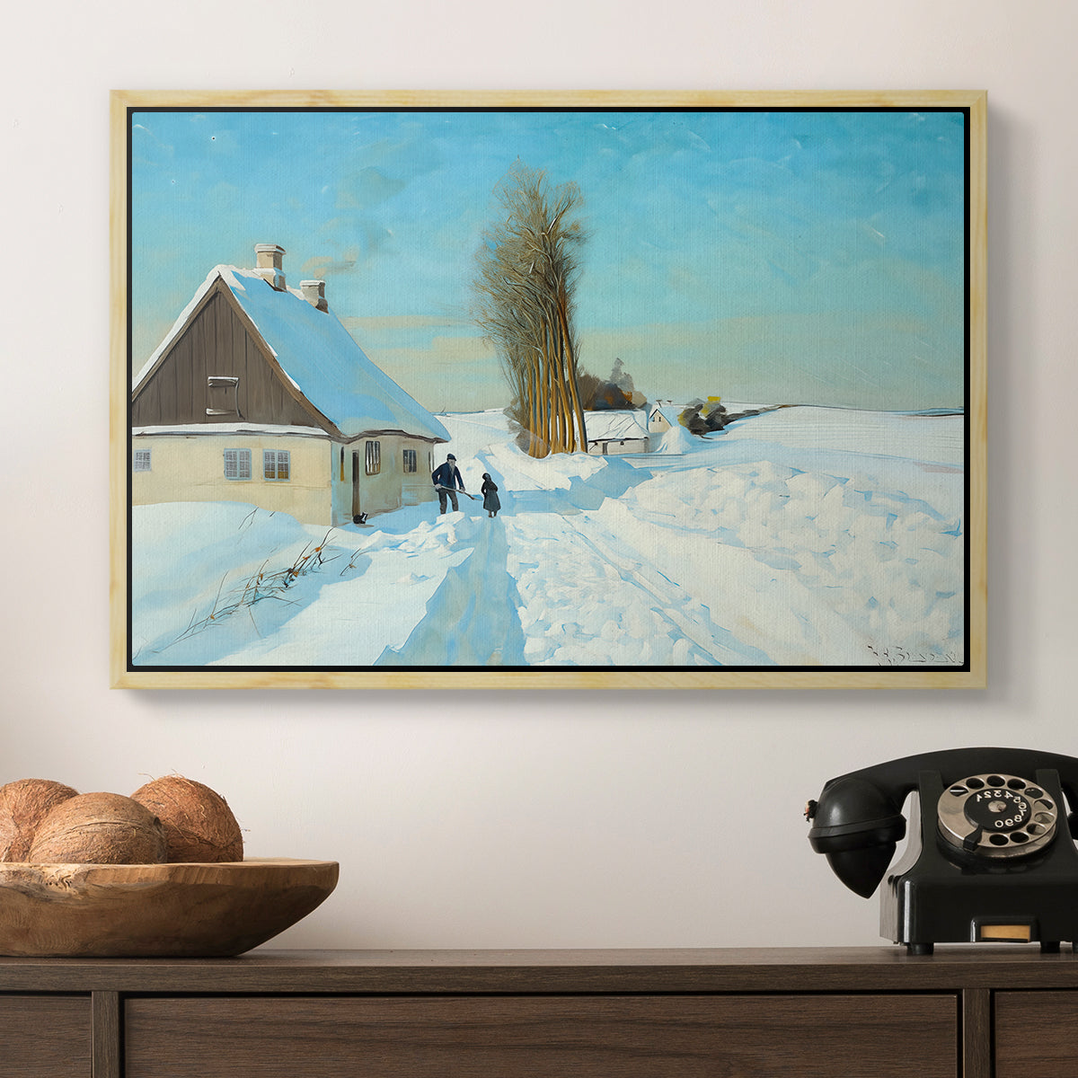 Shoveling Snow on a Beautiful Winter Day, c. 1898 - Floater Framed Canvas Print