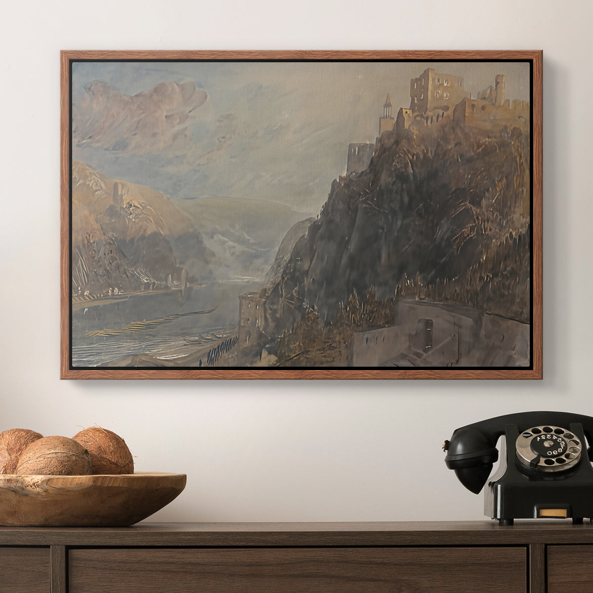 Rheinfels Looking to Katz and Gourhausen, 1817 - Floater Framed Canvas Print