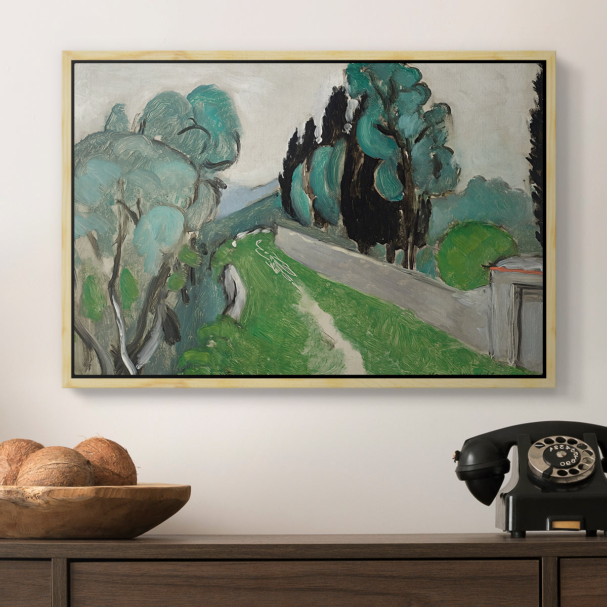 Landscape with Cypresses and Olive Trees near Nice, c. 1918 - Floater Framed Canvas Print