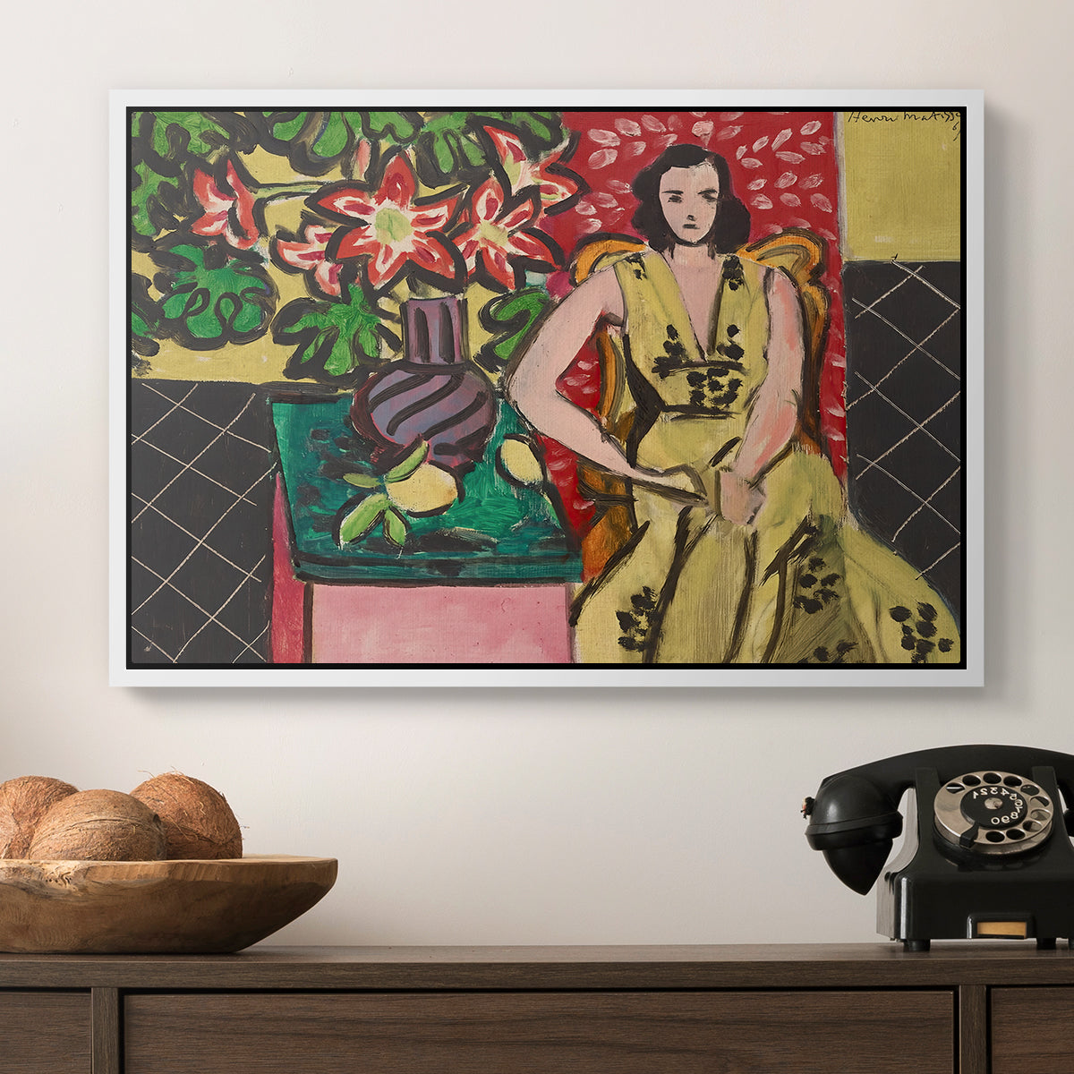 Seated Woman with a Vase of Amaryllis, 1941 - Floater Framed Canvas Print