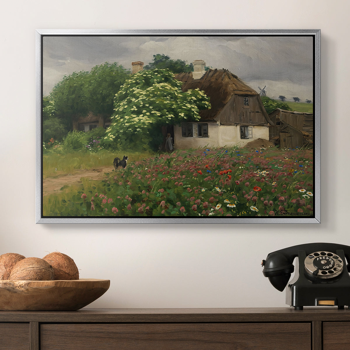 Farmhouse with Meadow Flowers, 1909 - Floater Framed Canvas Print