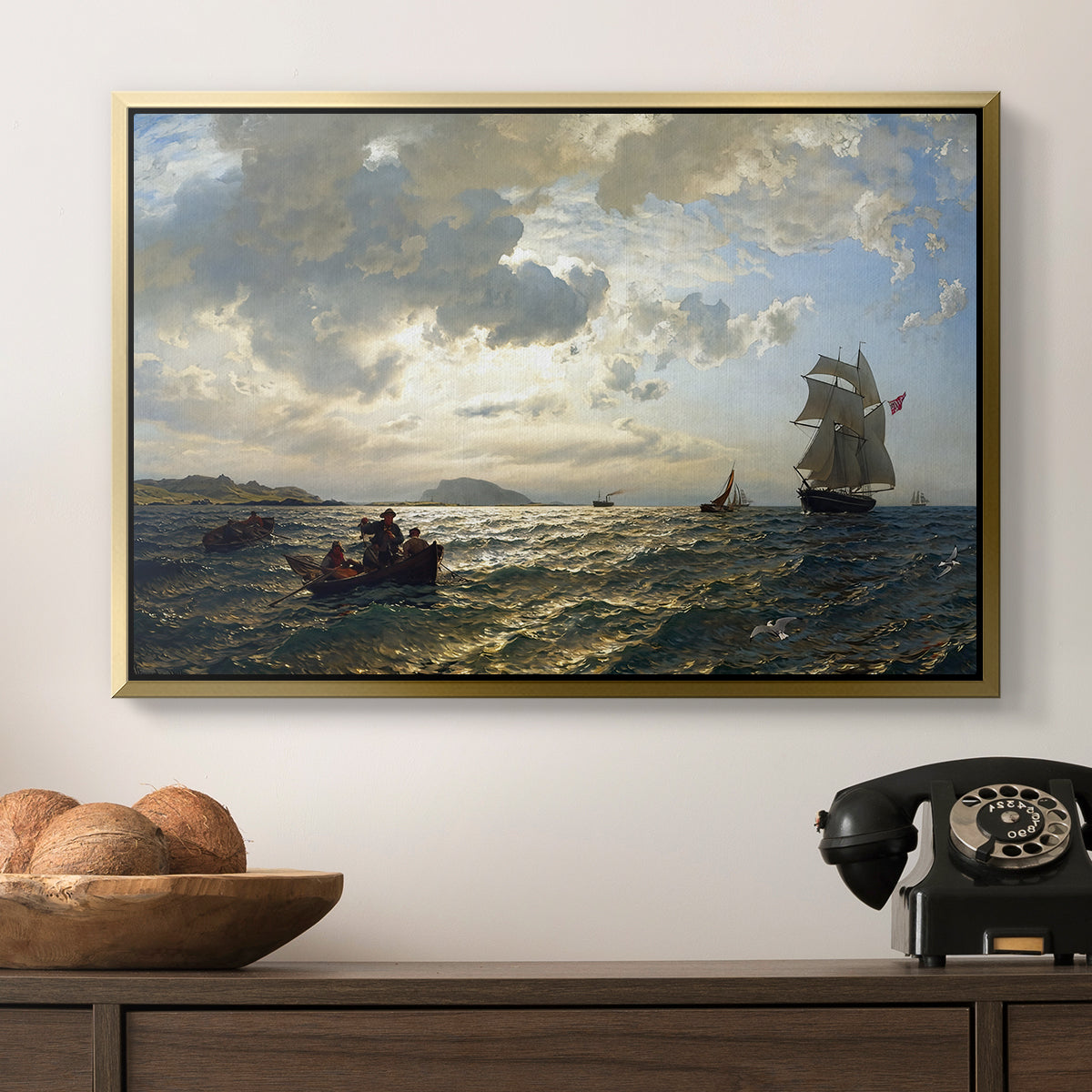 Fresh Breeze on the Norwegian Coast, 1876 - Floater Framed Canvas Print