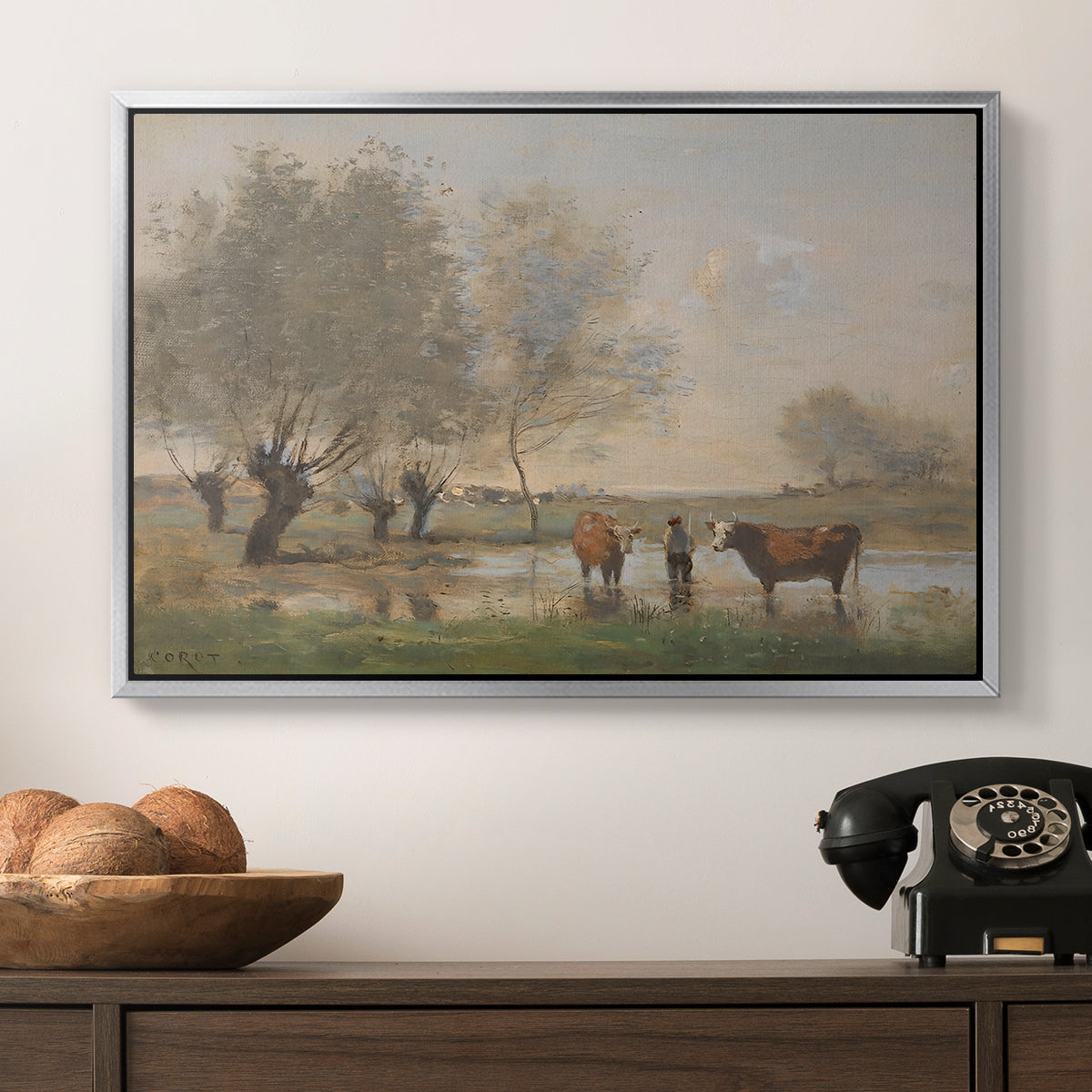 Cows in a Marshy Landscape, c. 1873-1874 - Floater Framed Canvas Print