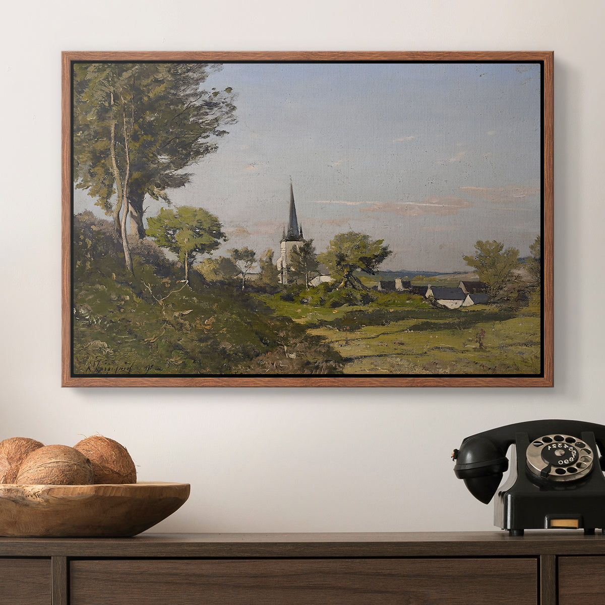 Village Landscape with Church, 1891 - Floater Framed Canvas Print