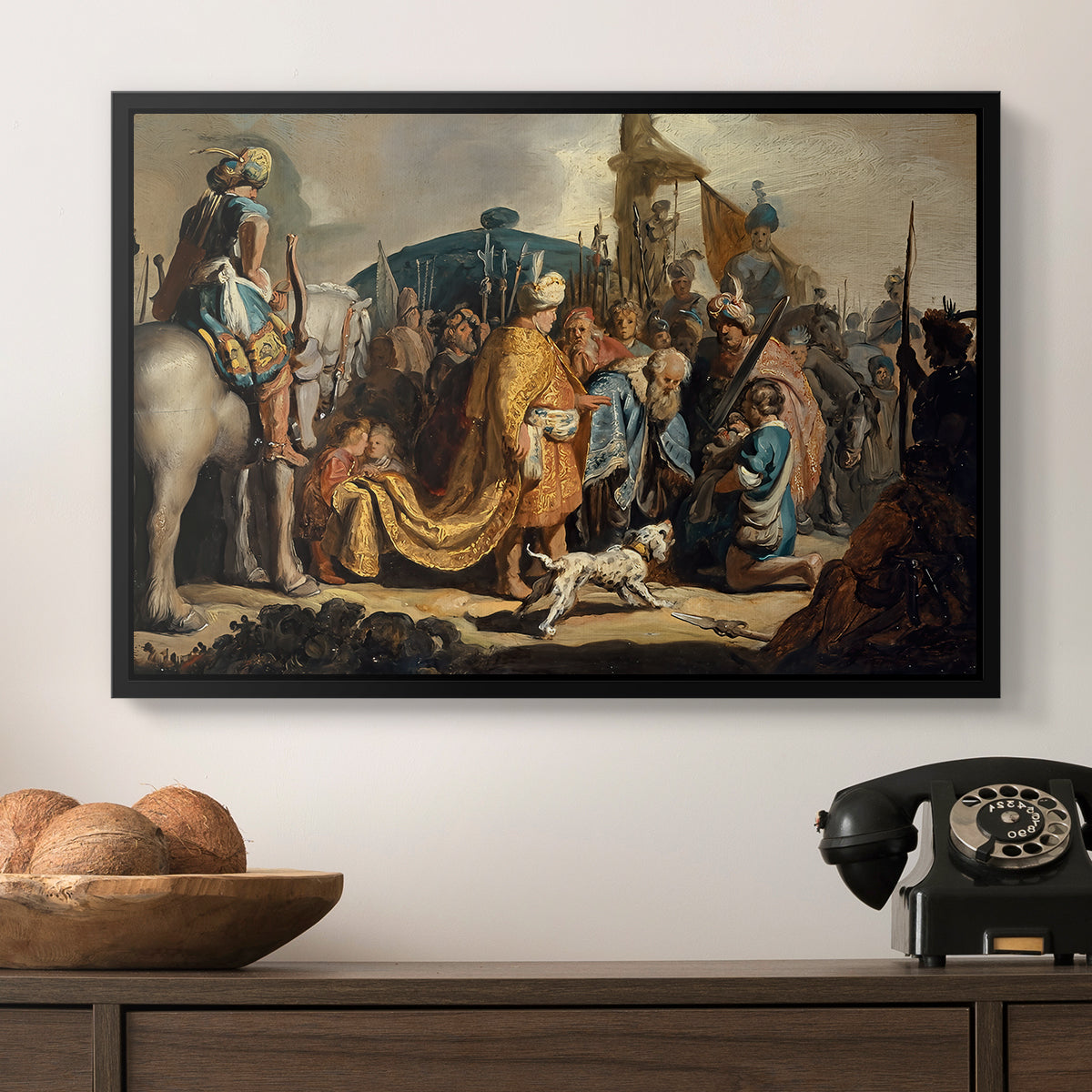 David with Goliath's Head in front of Saul, for Rembrandt, 1627 - Floater Framed Canvas Print