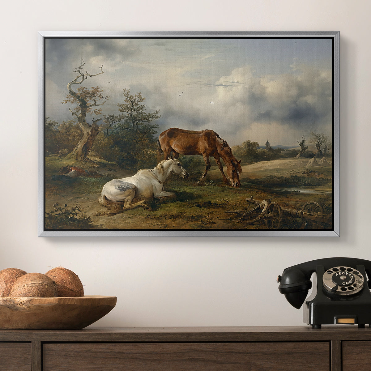 Two Horses on the Pasture, c. 1825 - Floater Framed Canvas Print