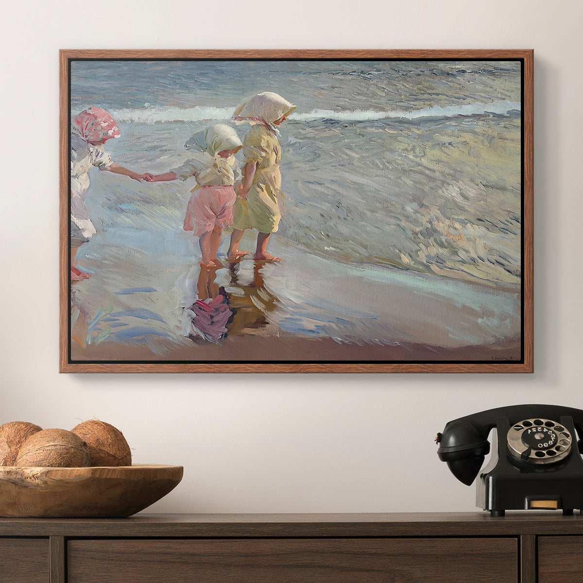 The Three Sisters on the Beach, 1908 - Floater Framed Canvas Print