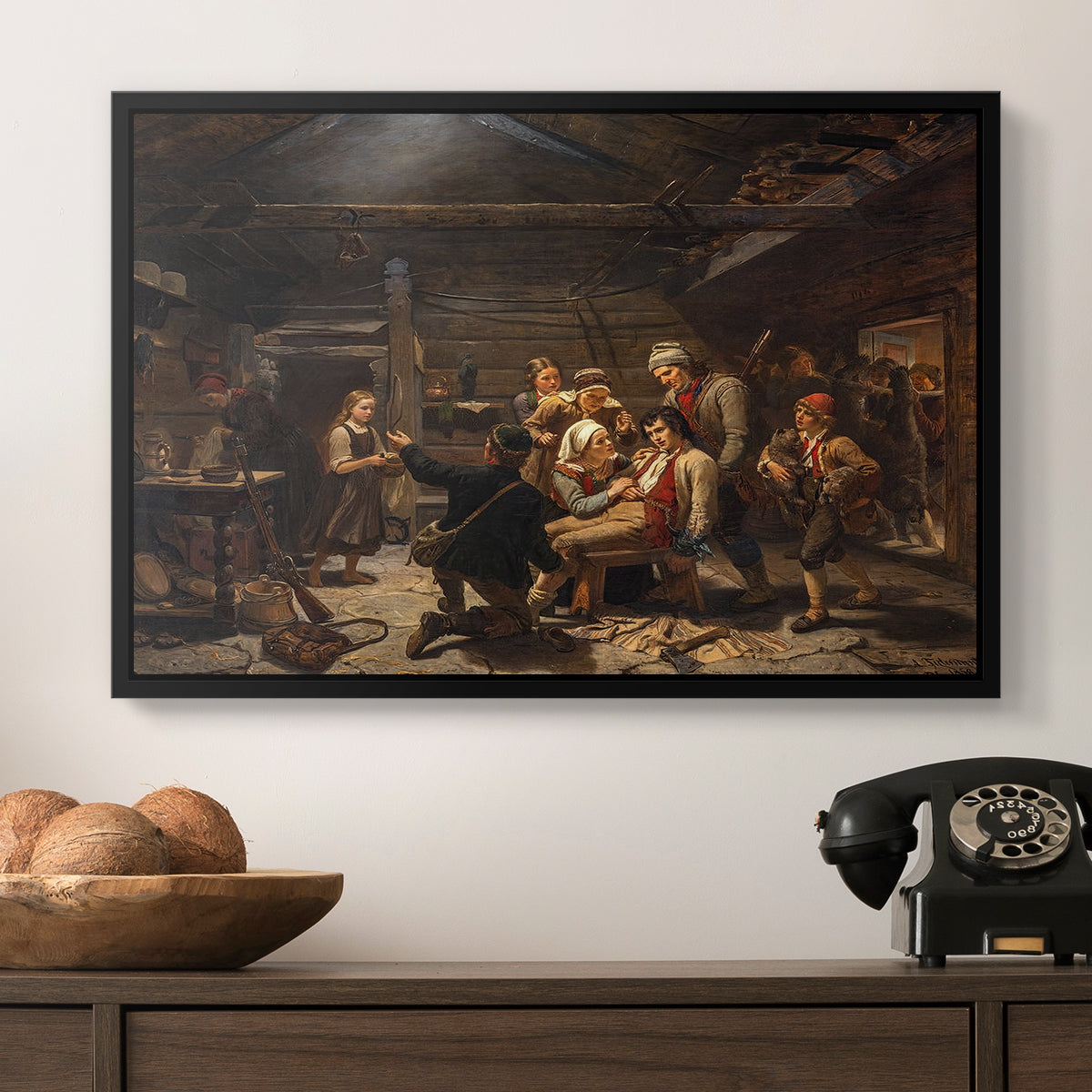 The Return of the Bear Hunter, 1856 - Floater Framed Canvas Print