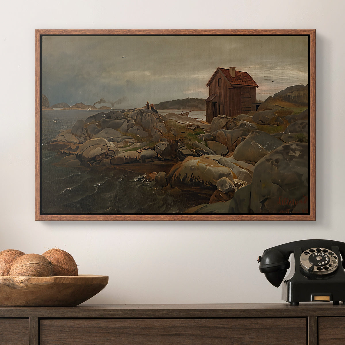 A Fisherman's Home, Lillesand, 1858 - Floater Framed Canvas Print