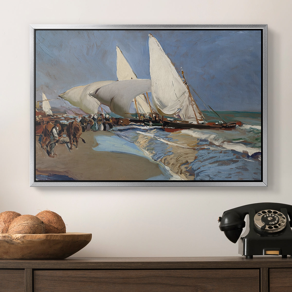 The Beach at Valencia, 1908 - Floater Framed Canvas Print