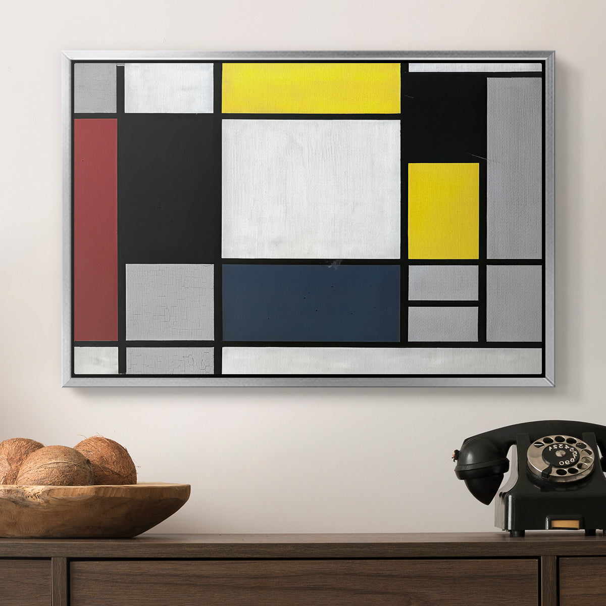 Composition with Yellow, Red, Black, Blue, and Gray, 1920 - Floater Framed Canvas Print