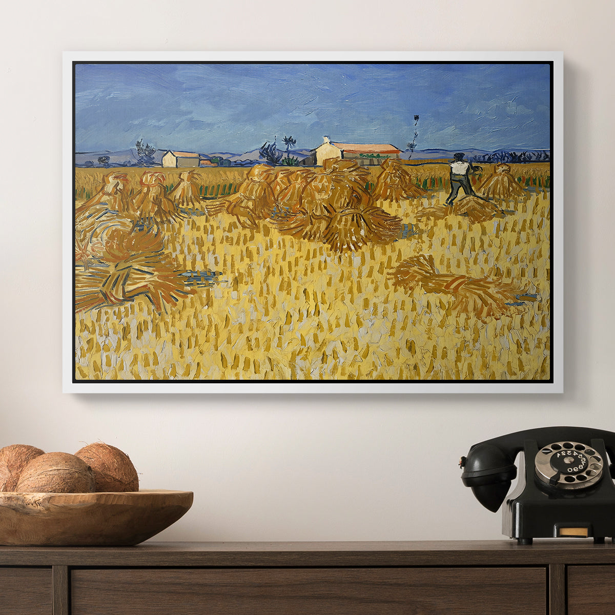 Wheat Field with Sheaves (Harvest in Provence), 1888 - Floater Framed Canvas Print