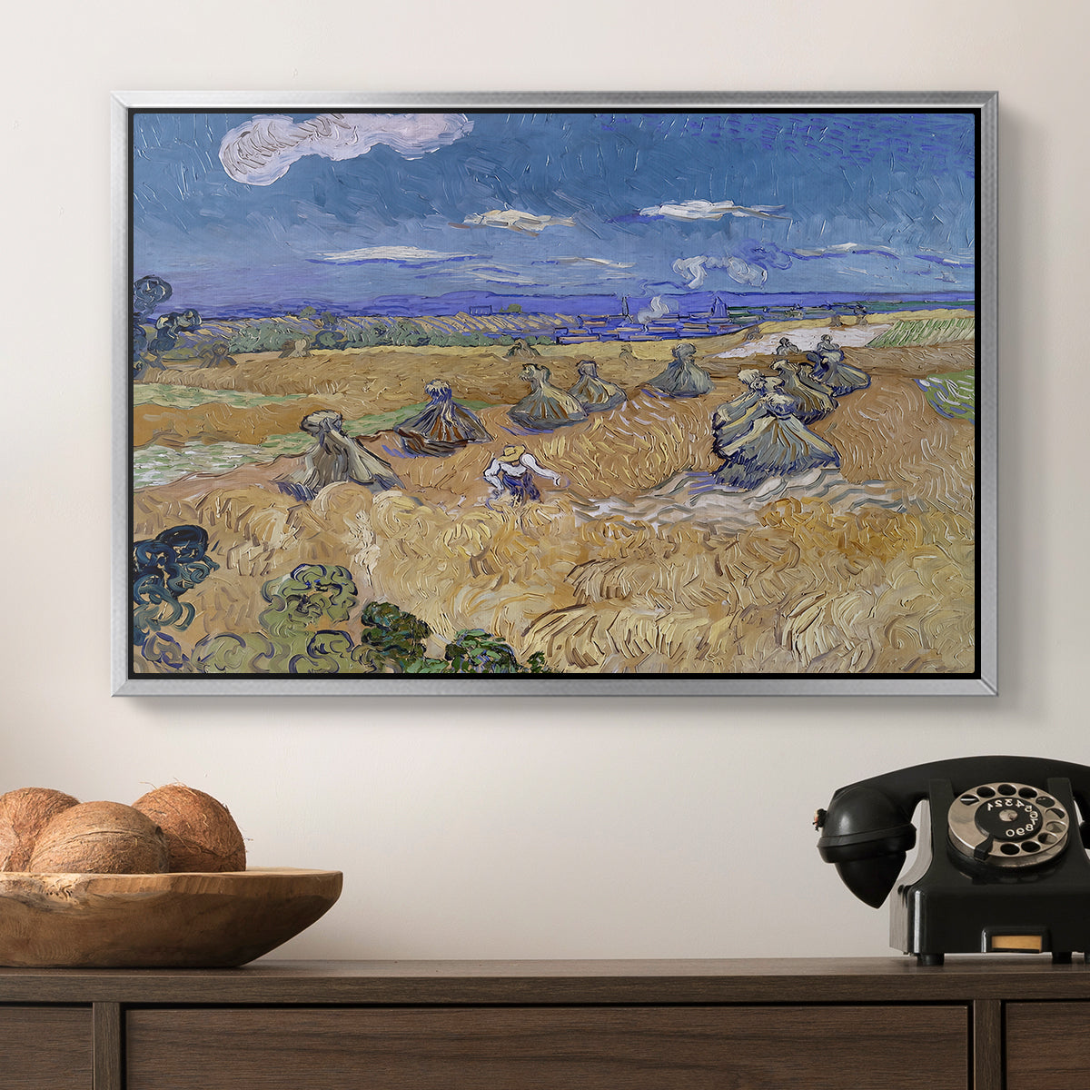 Wheat Field with Reaper, Auvers, 1888 - Floater Framed Canvas Print