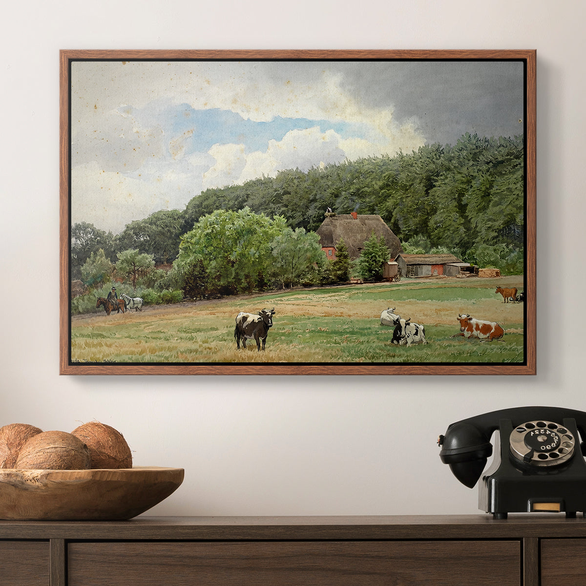 Farm with Grazing Cows (Bondegård med beitende kuer), 1892 - Floater Framed Canvas Print