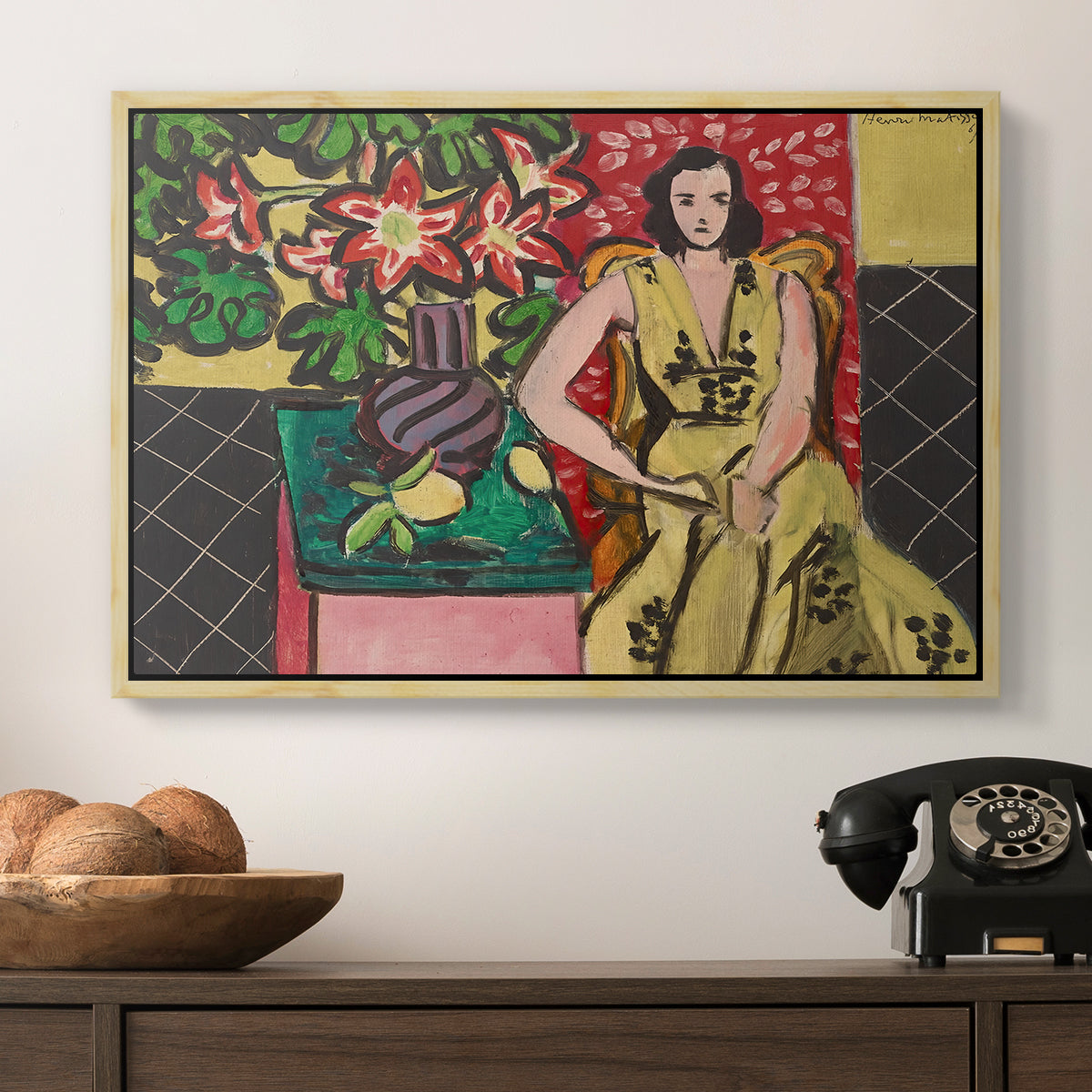 Seated Woman with a Vase of Amaryllis, 1941 - Floater Framed Canvas Print