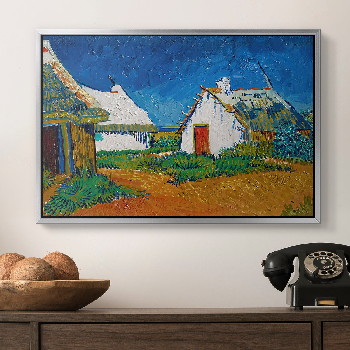 Three White Cottages at Saintes-Maries, 1888 - Floater Framed Canvas Print