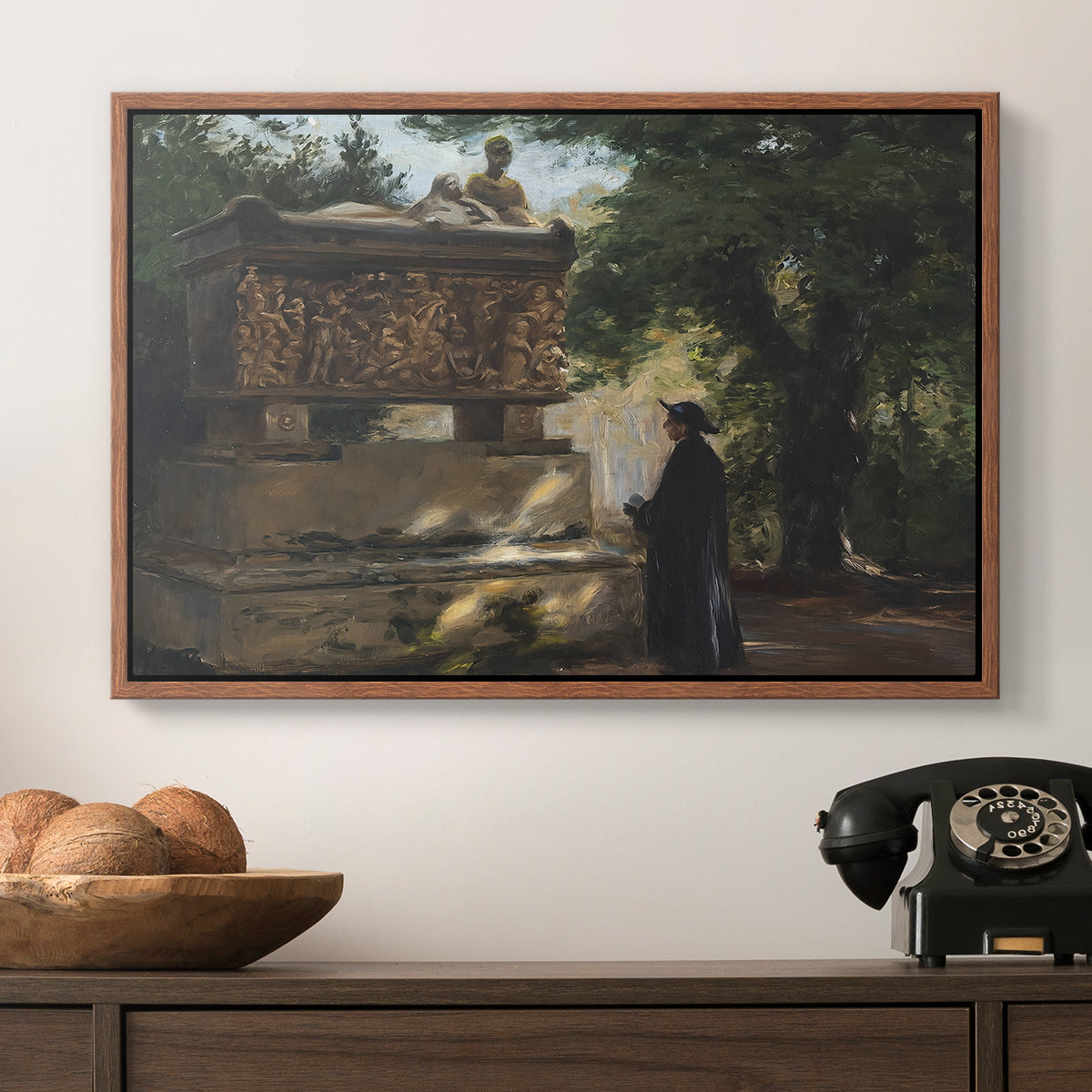 A Catholic Priest in Front of a Sarcophagus, c. 1857 - Floater Framed Canvas Print