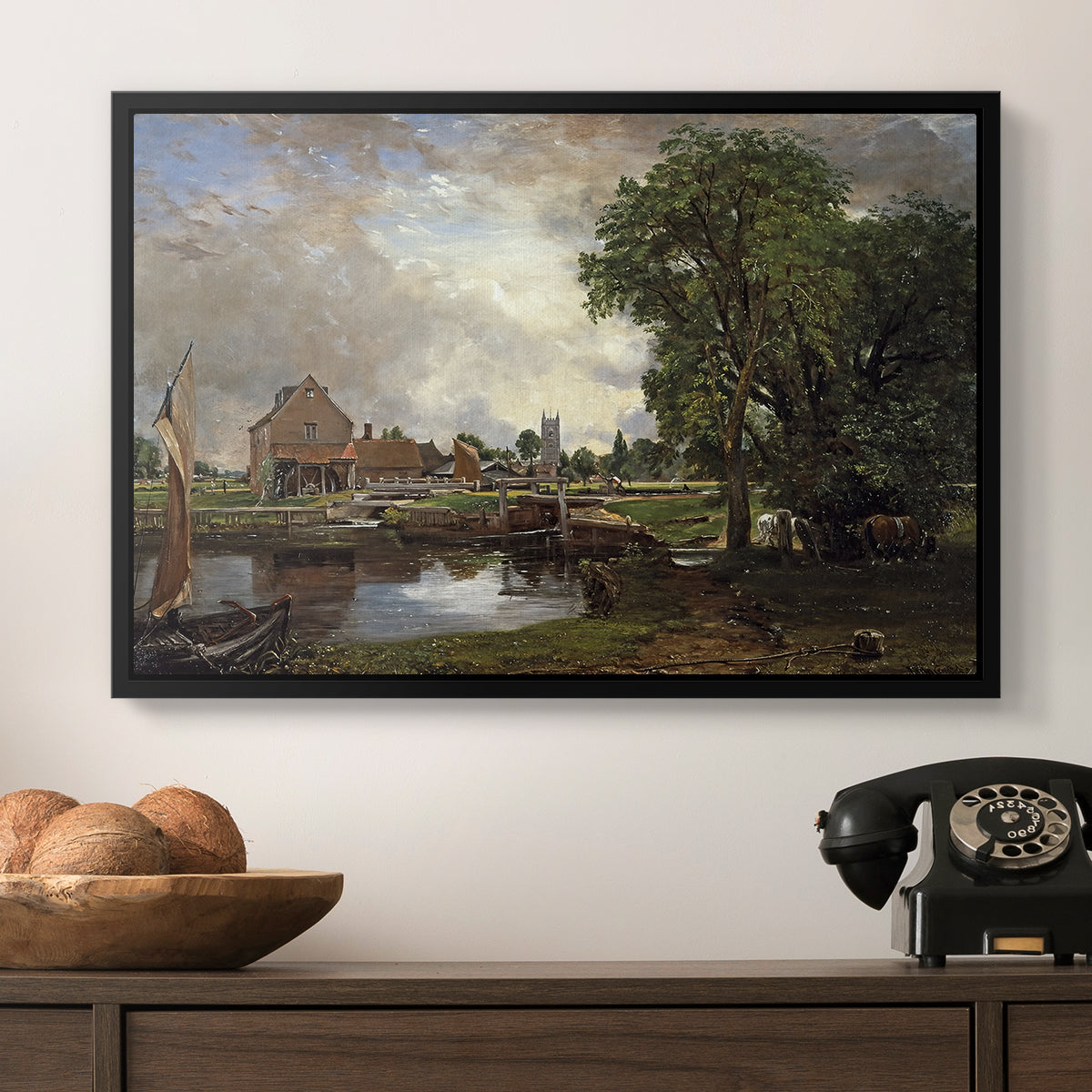 Dedham Lock and Mill, c. 1820 - Floater Framed Canvas Print