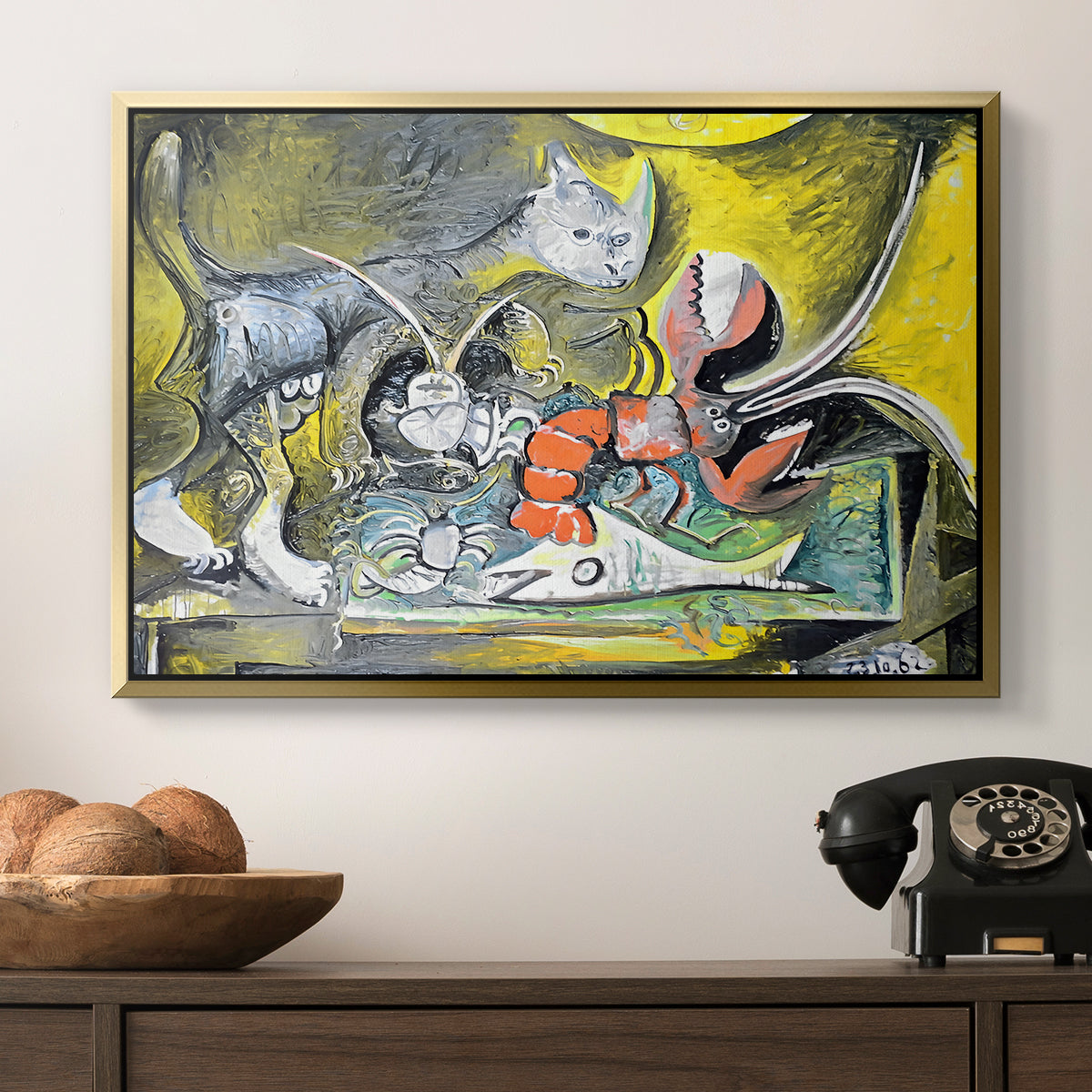 Still Life with Cat and Lobster, 1962 - Floater Framed Canvas Print