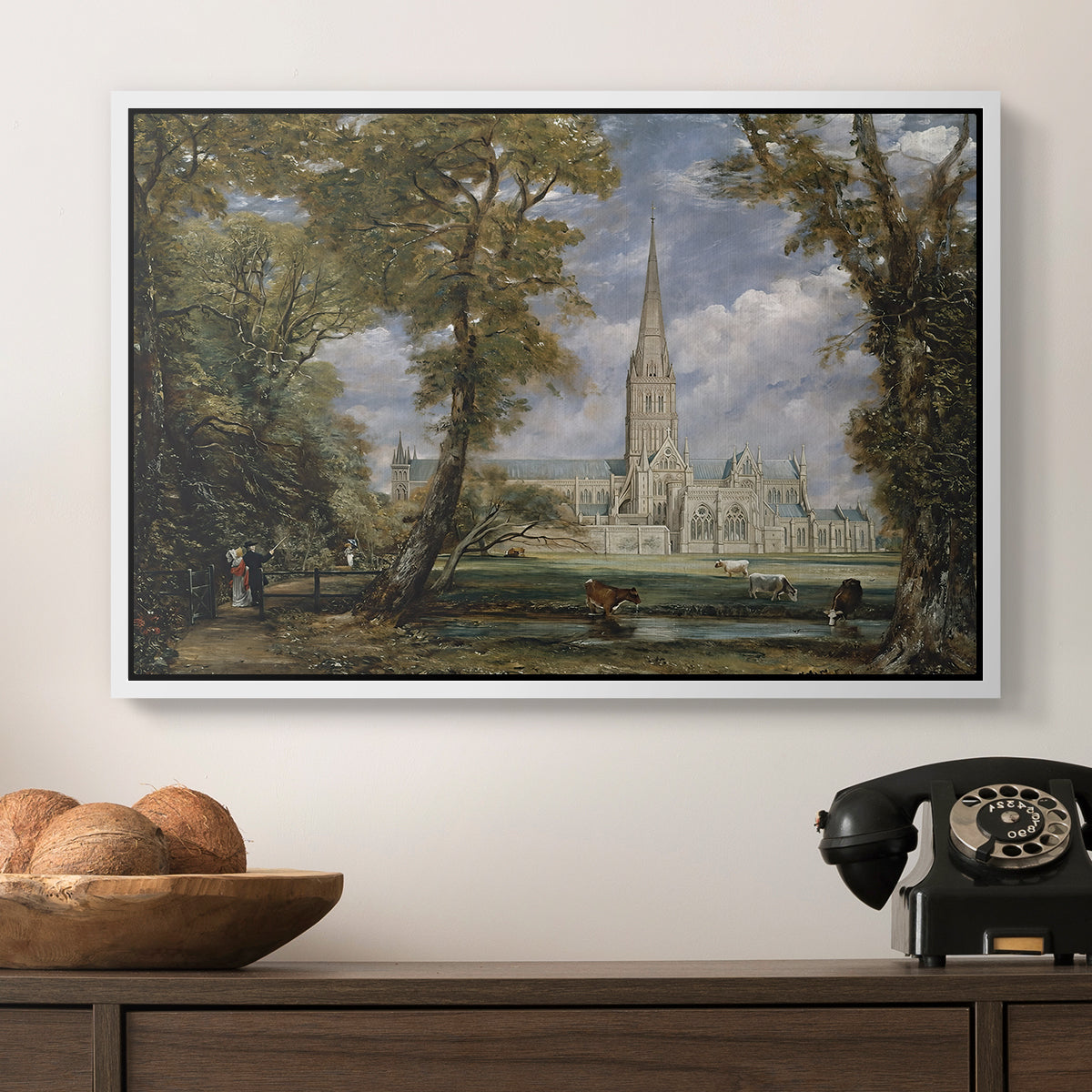 Salisbury Cathedral from the Bishop's Grounds, c. 1825 - Floater Framed Canvas Print