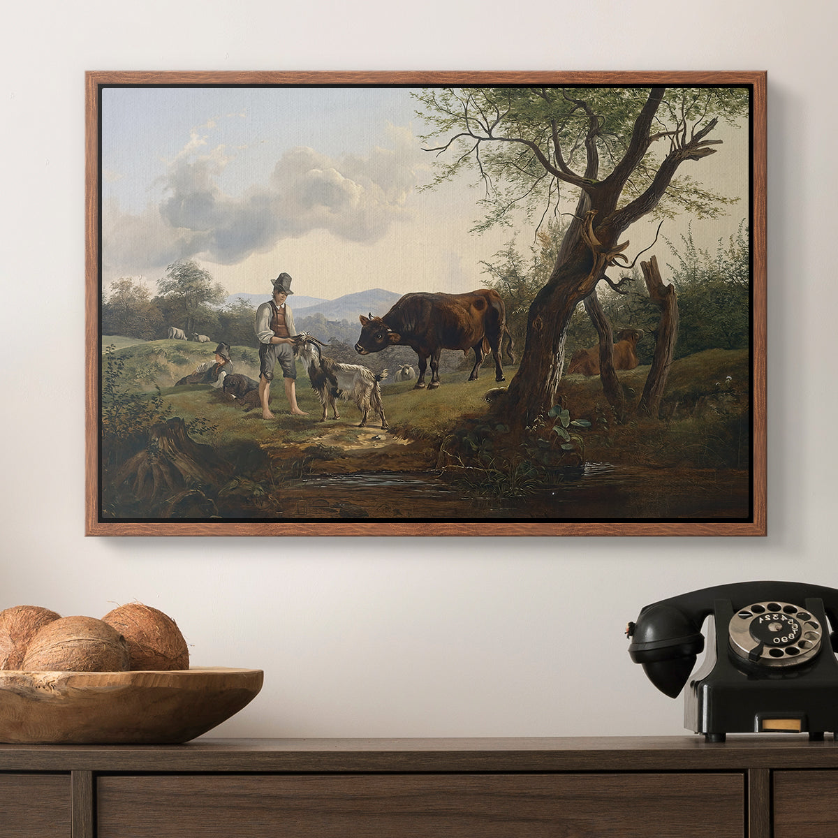 Shepherd with Billy Goat, c. 1830 - Floater Framed Canvas Print