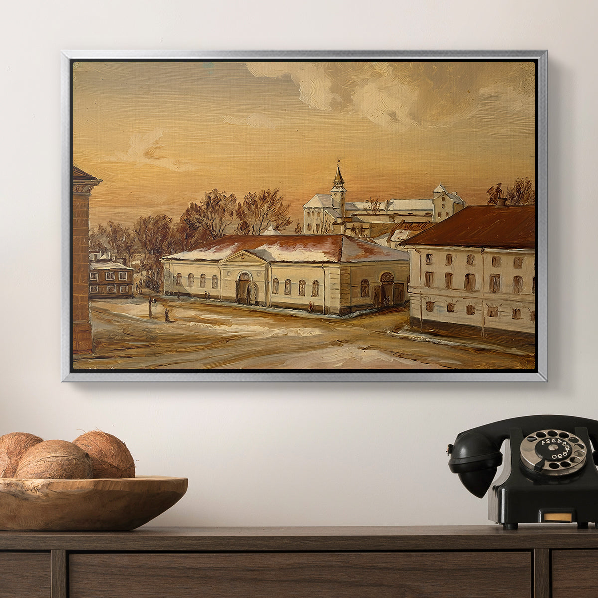 The Riding School at Akershus Castle, 1846 - Floater Framed Canvas Print
