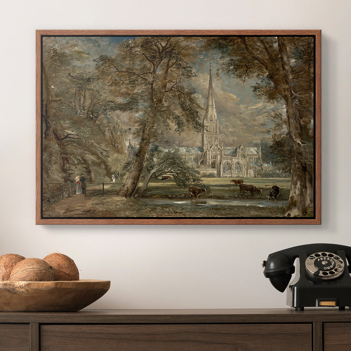 Salisbury Cathedral from the Bishop's Grounds, c. 1822-1823 - Floater Framed Canvas Print