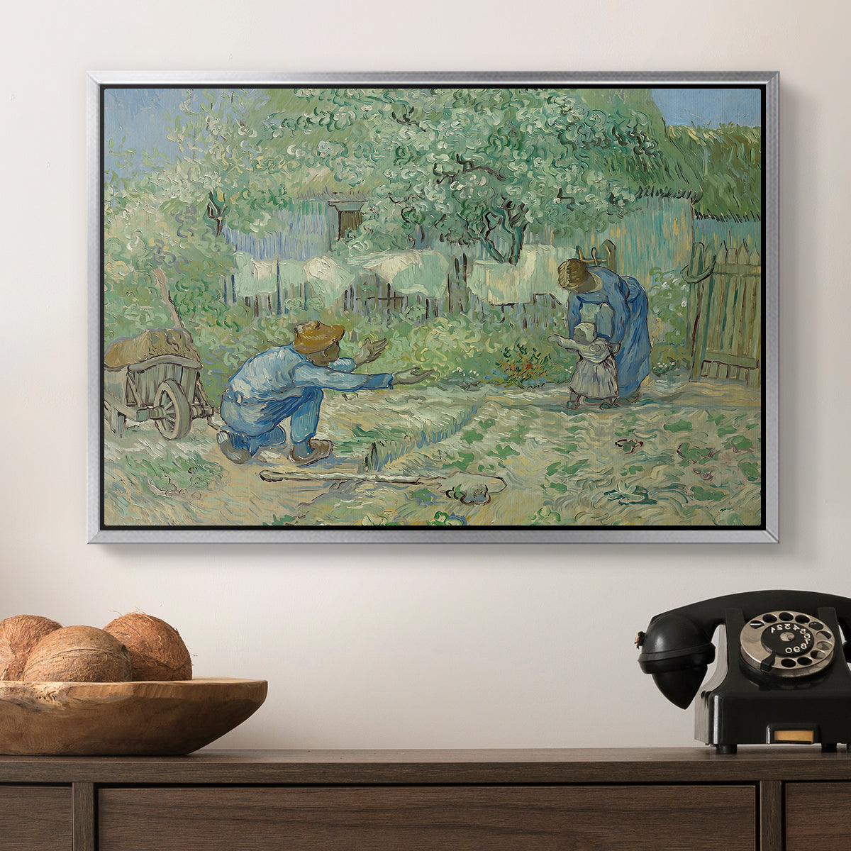 First Steps after Millet, 1890 - Floater Framed Canvas Print